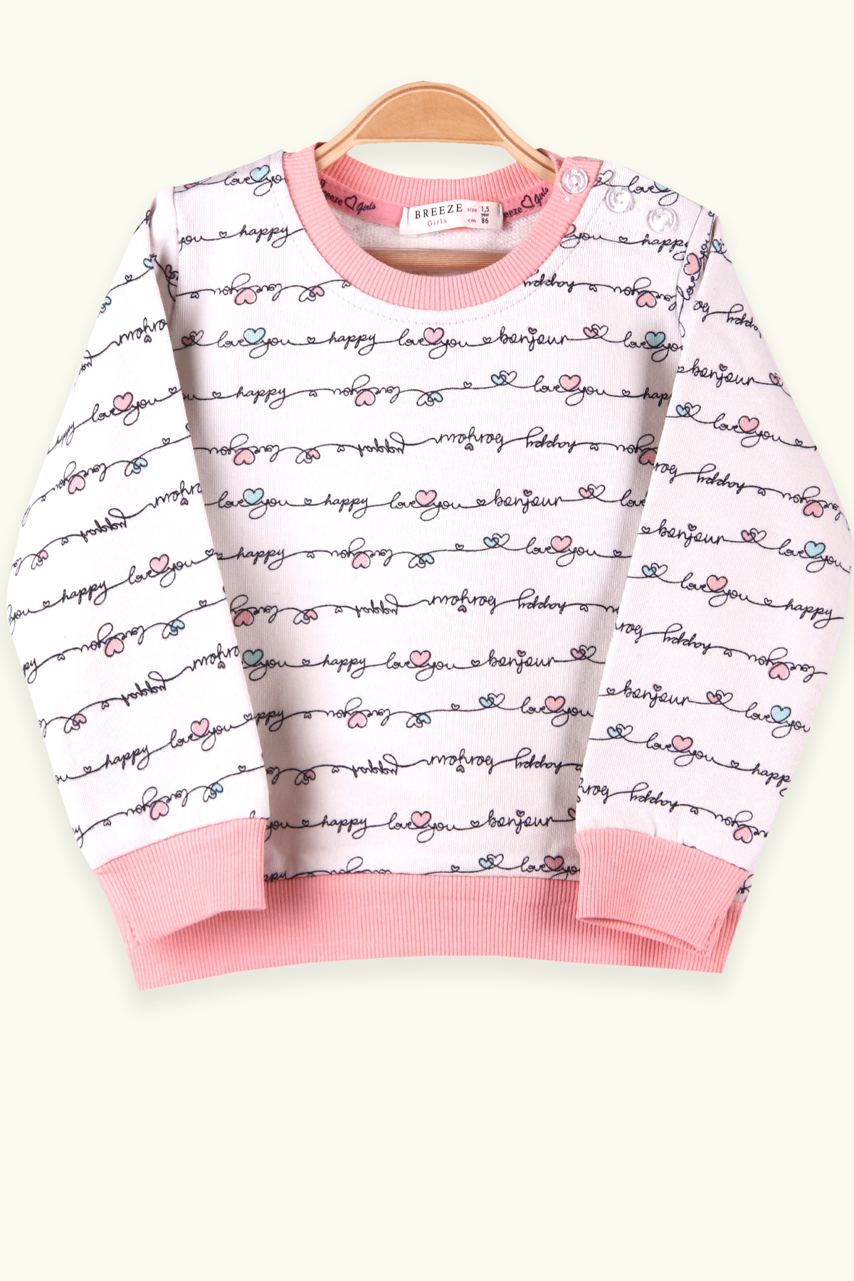 Breeze Kız Çocuk Kalpli Sweatshirt Somon (1.5-5 Yaş)