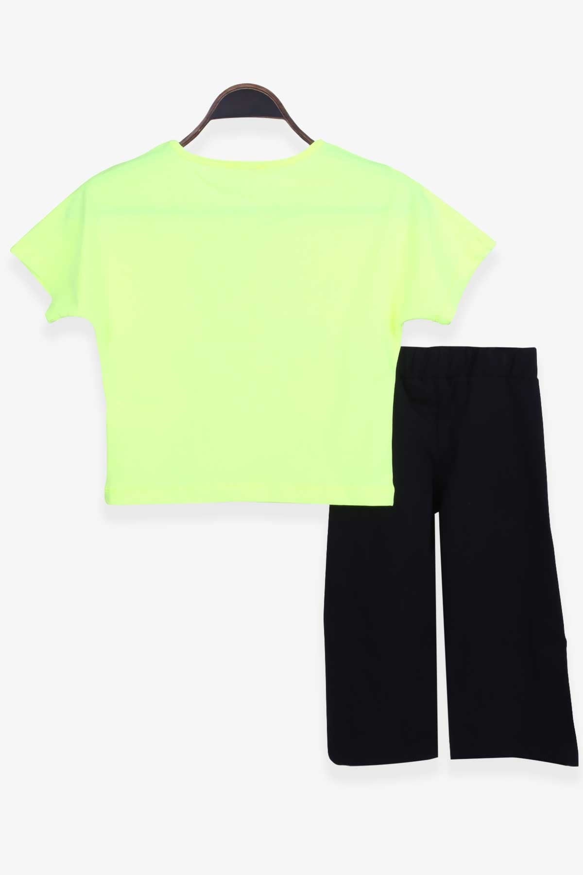Breeze Kız Çocuk Kapri Pantolonlu Takım Baskılı Neon Yeşil (6-12 Yaş)