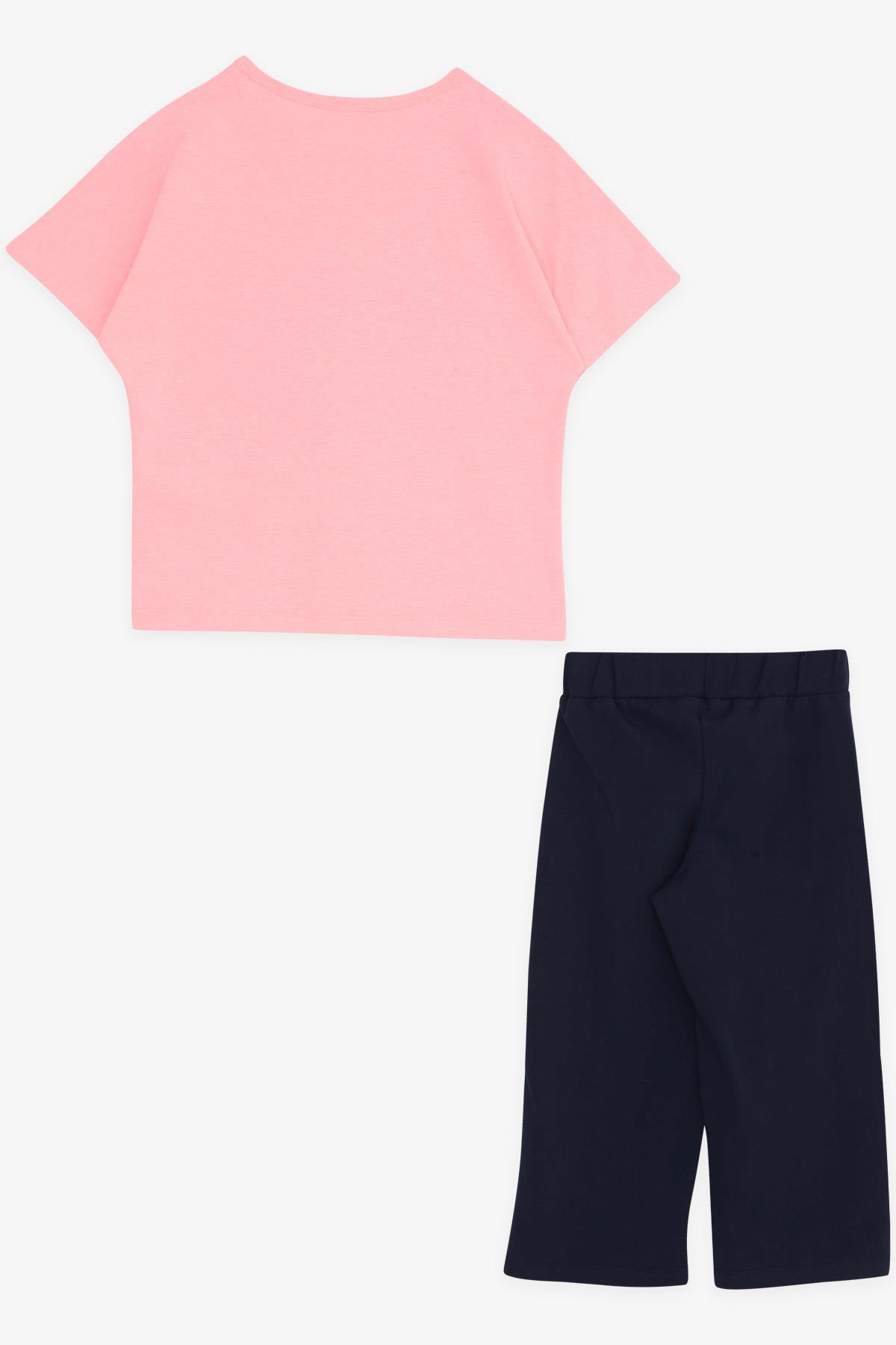 Breeze Kız Çocuk Kapri Takım Arkadaş Temalı Pullu Neon Pembe (6-12 Yaş)