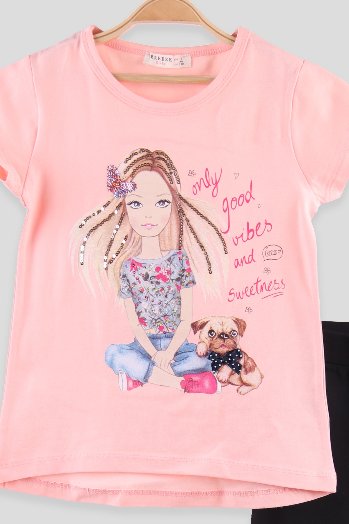 Breeze Kız Çocuk Kapri Takım Kız ve Köpekli Somon (5-10 Yaş)
