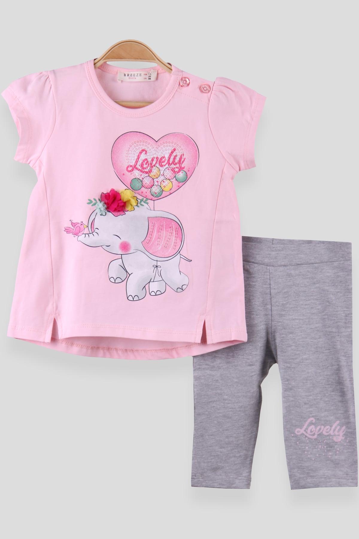 Breeze Kız Çocuk Kapri Takım Pullu Filli  Pembe (1.5-5 Yaş)