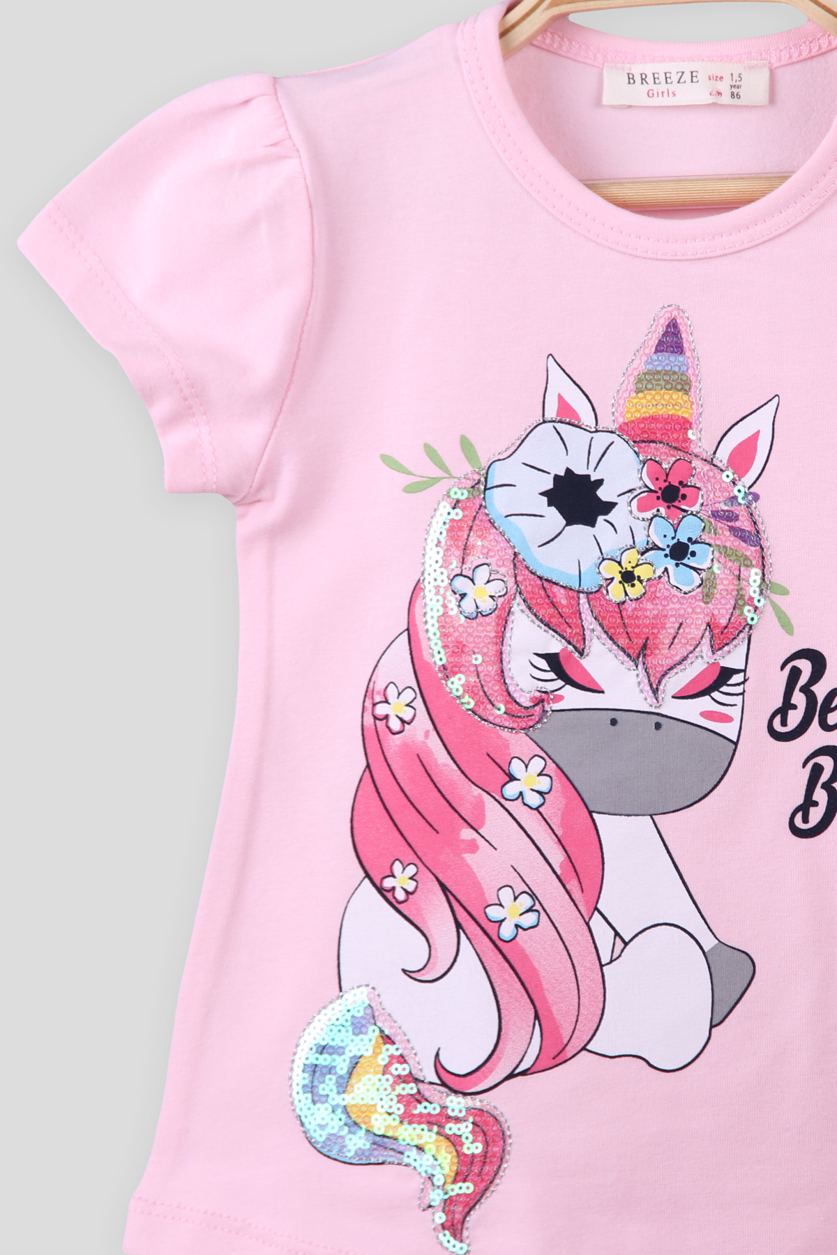 Breeze Kız Çocuk Kapri Takım Pullu Unicornlu Pembe (1.5-5 Yaş)