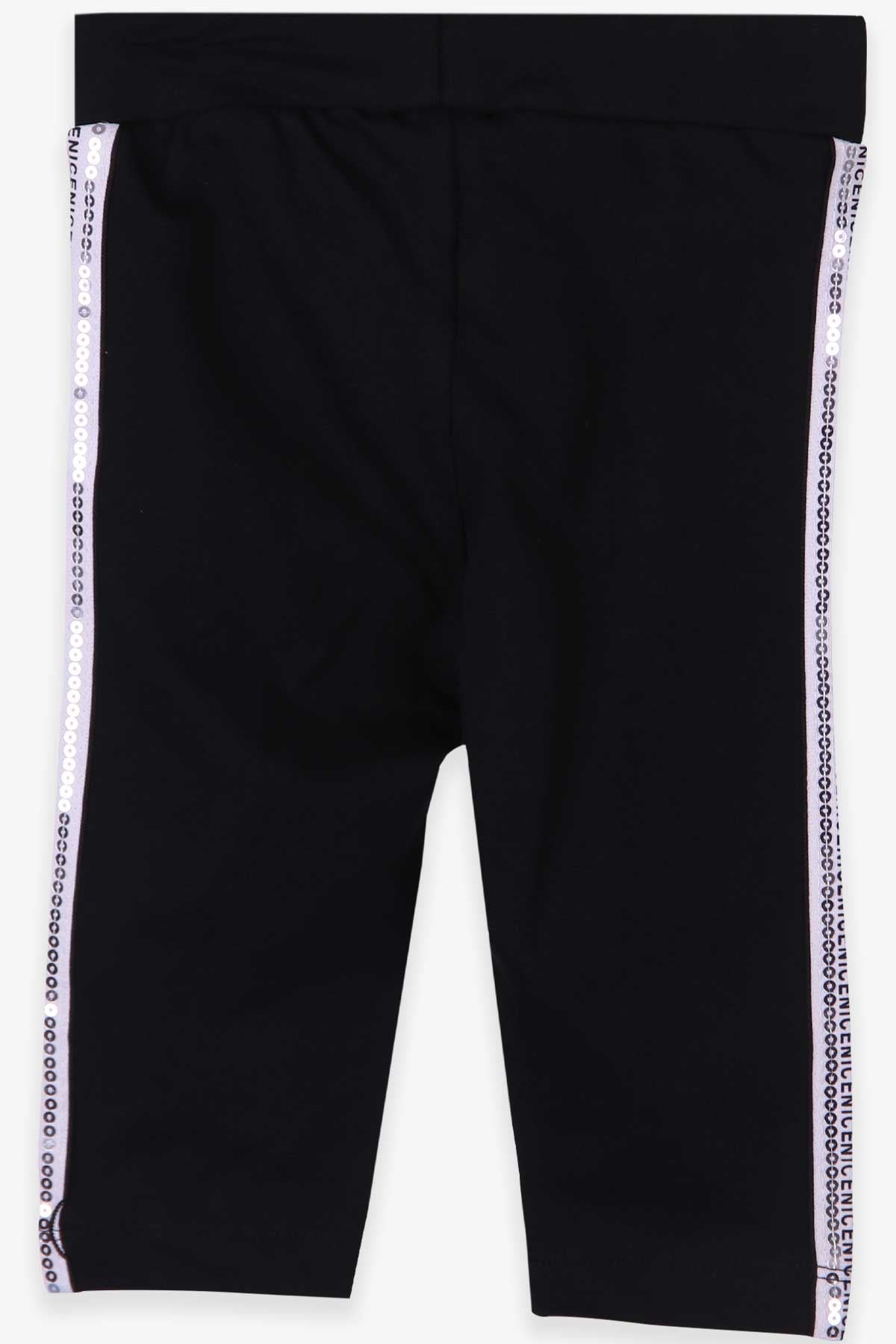 Breeze Kız Çocuk Kapri Tayt Şeritleri Pullu Siyah (5-9 Yaş)