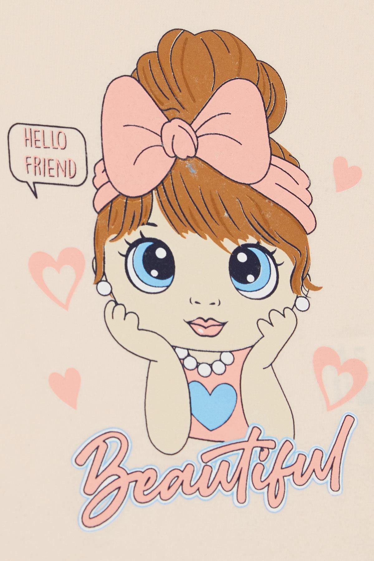 Breeze Kız Çocuk Kapri Tayt Takım Güzel Kız Baskılı Pudra (1.5-5 Yaş)