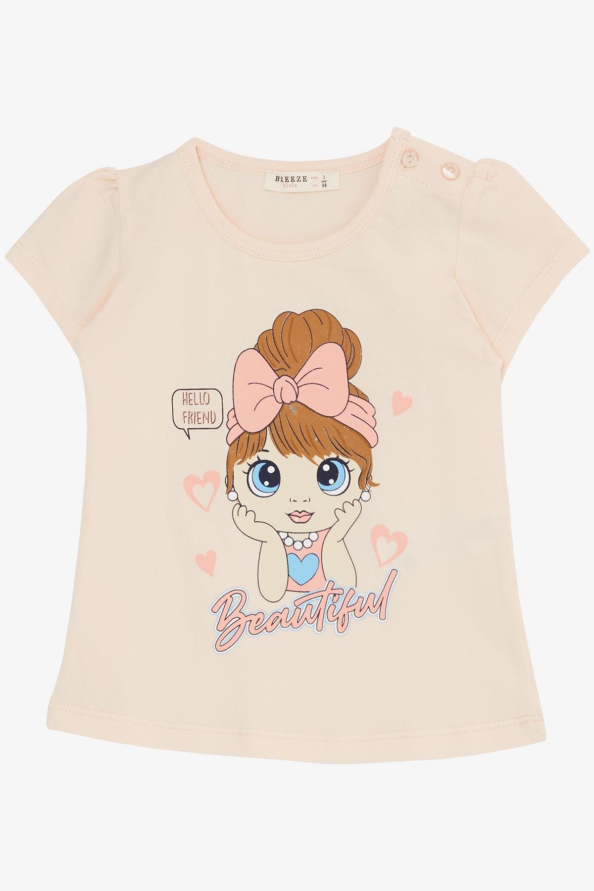 Breeze Kız Çocuk Kapri Tayt Takım Güzel Kız Baskılı Pudra (1.5-5 Yaş)