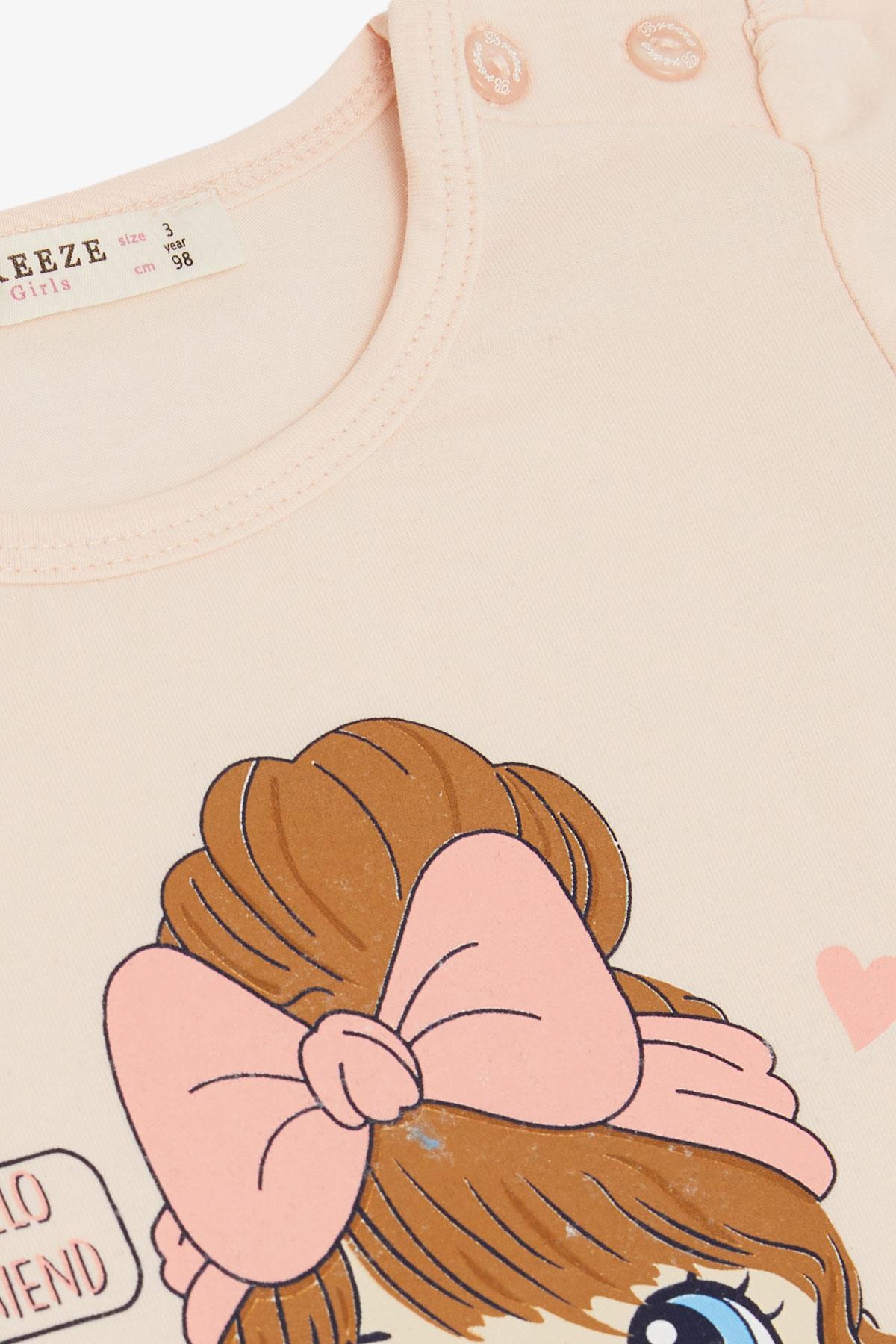 Breeze Kız Çocuk Kapri Tayt Takım Güzel Kız Baskılı Pudra (1.5-5 Yaş)