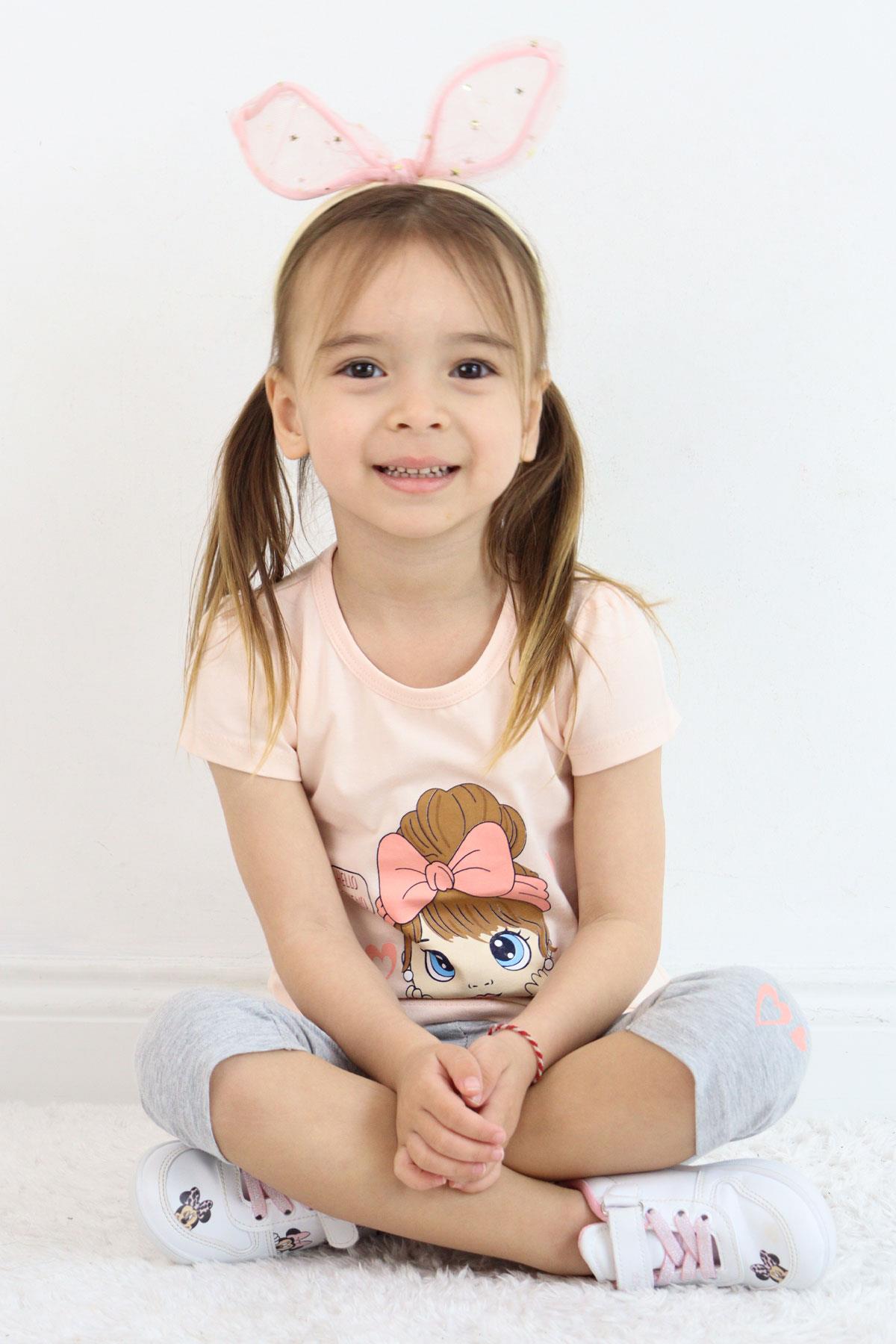 Breeze Kız Çocuk Kapri Tayt Takım Güzel Kız Baskılı Pudra (1.5-5 Yaş)