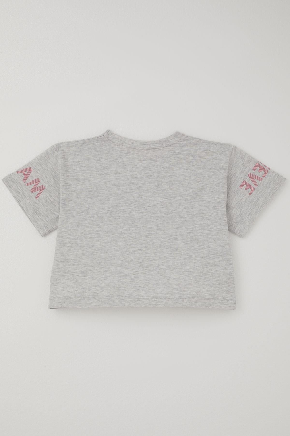 Breeze Kız Çocuk Kapri Taytlı Crop Takım Yazı Baskılı Açık Gri Melanj (8-12 Yaş)