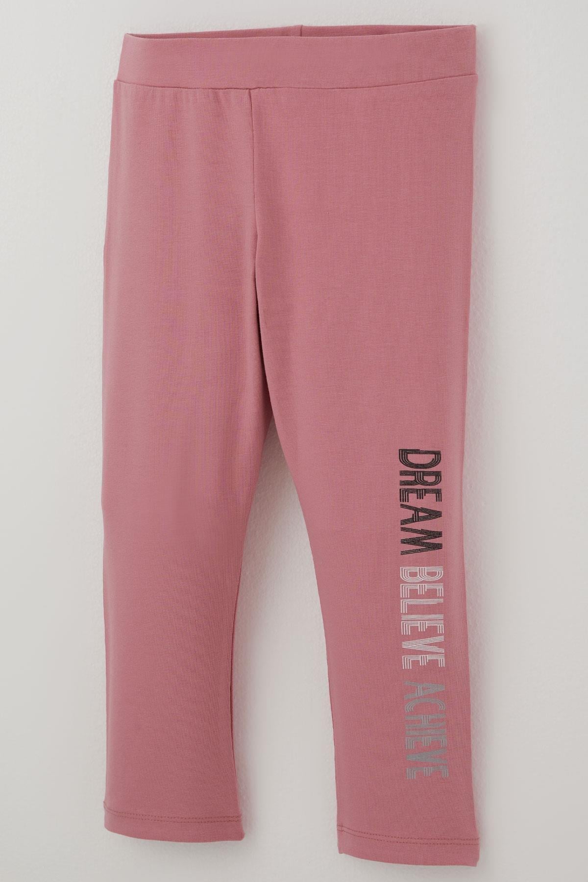 Breeze Kız Çocuk Kapri Taytlı Crop Takım Yazı Baskılı Açık Gri Melanj (8-12 Yaş)