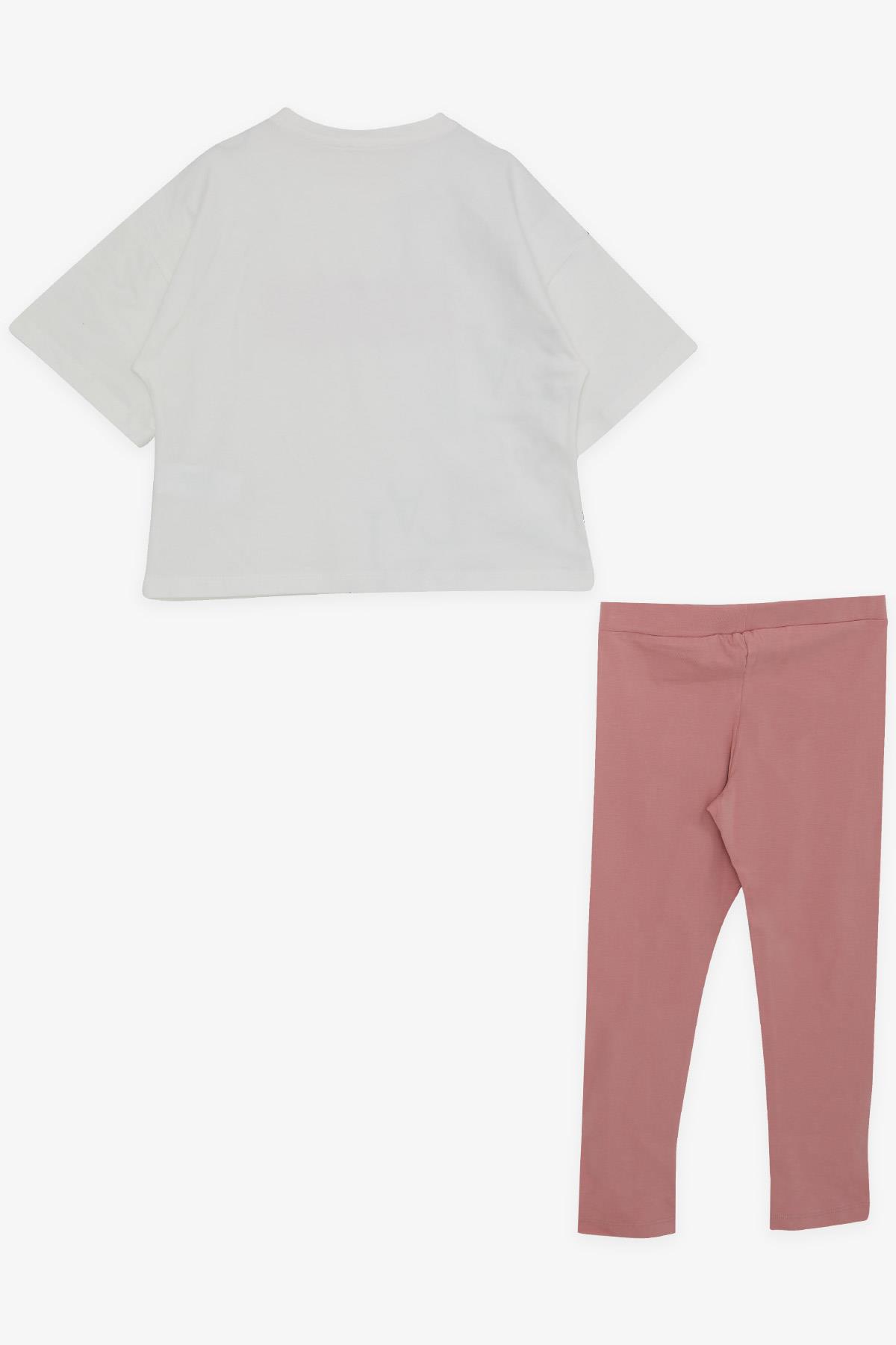 Breeze Kız Çocuk Kapri Taytlı Crop Takım Yazı Baskılı Ekru (9-14 Yaş)