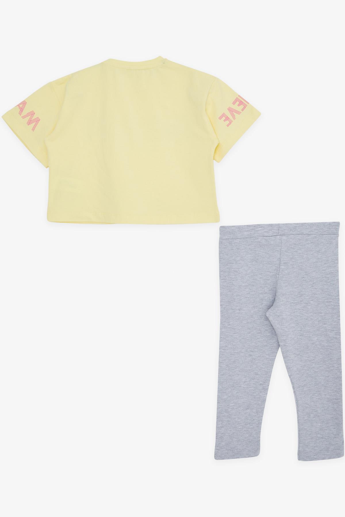 Breeze Kız Çocuk Kapri Taytlı Crop Takım Yazı Baskılı Sarı (8-12 Yaş)