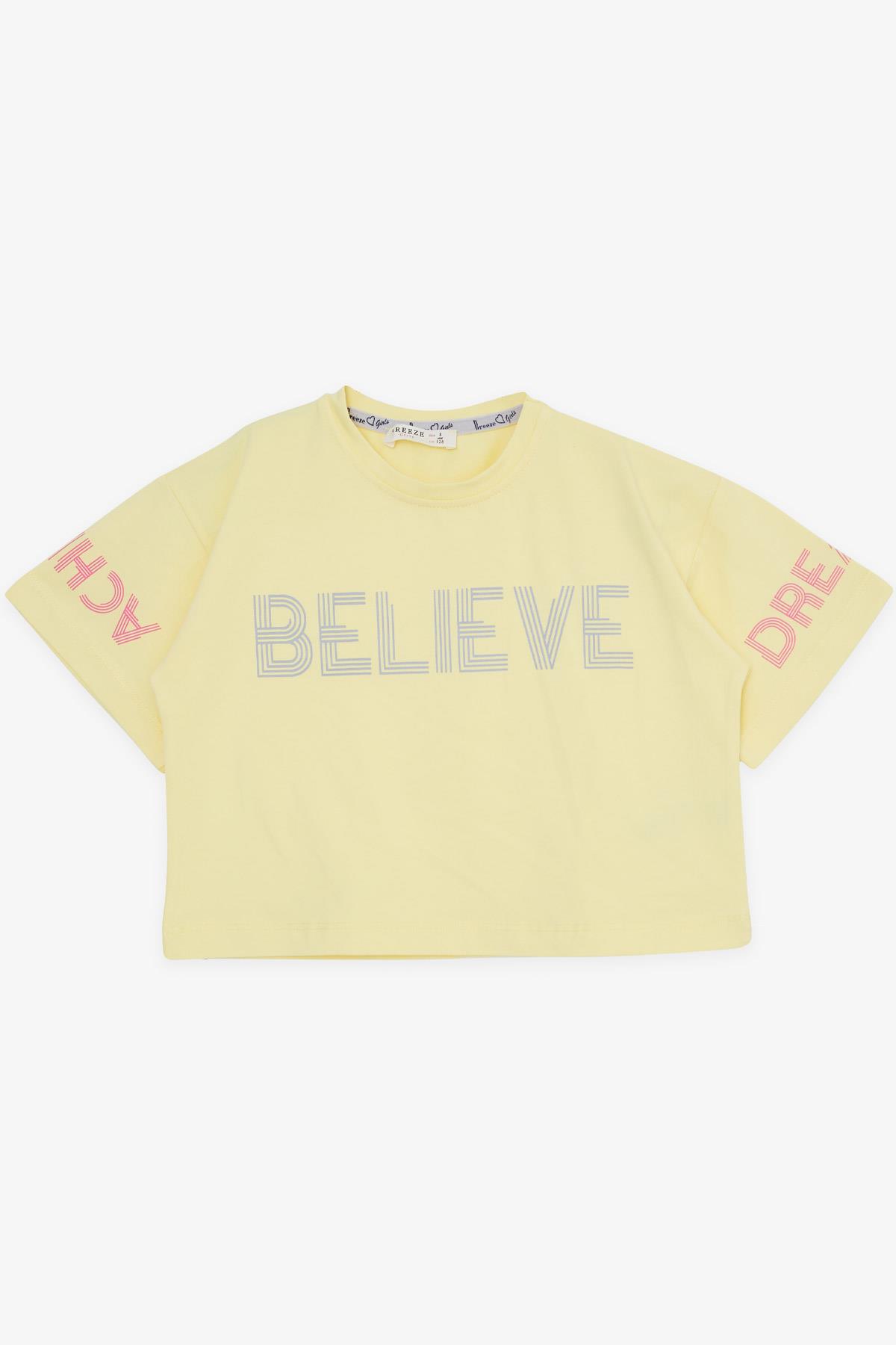 Breeze Kız Çocuk Kapri Taytlı Crop Takım Yazı Baskılı Sarı (8-12 Yaş)