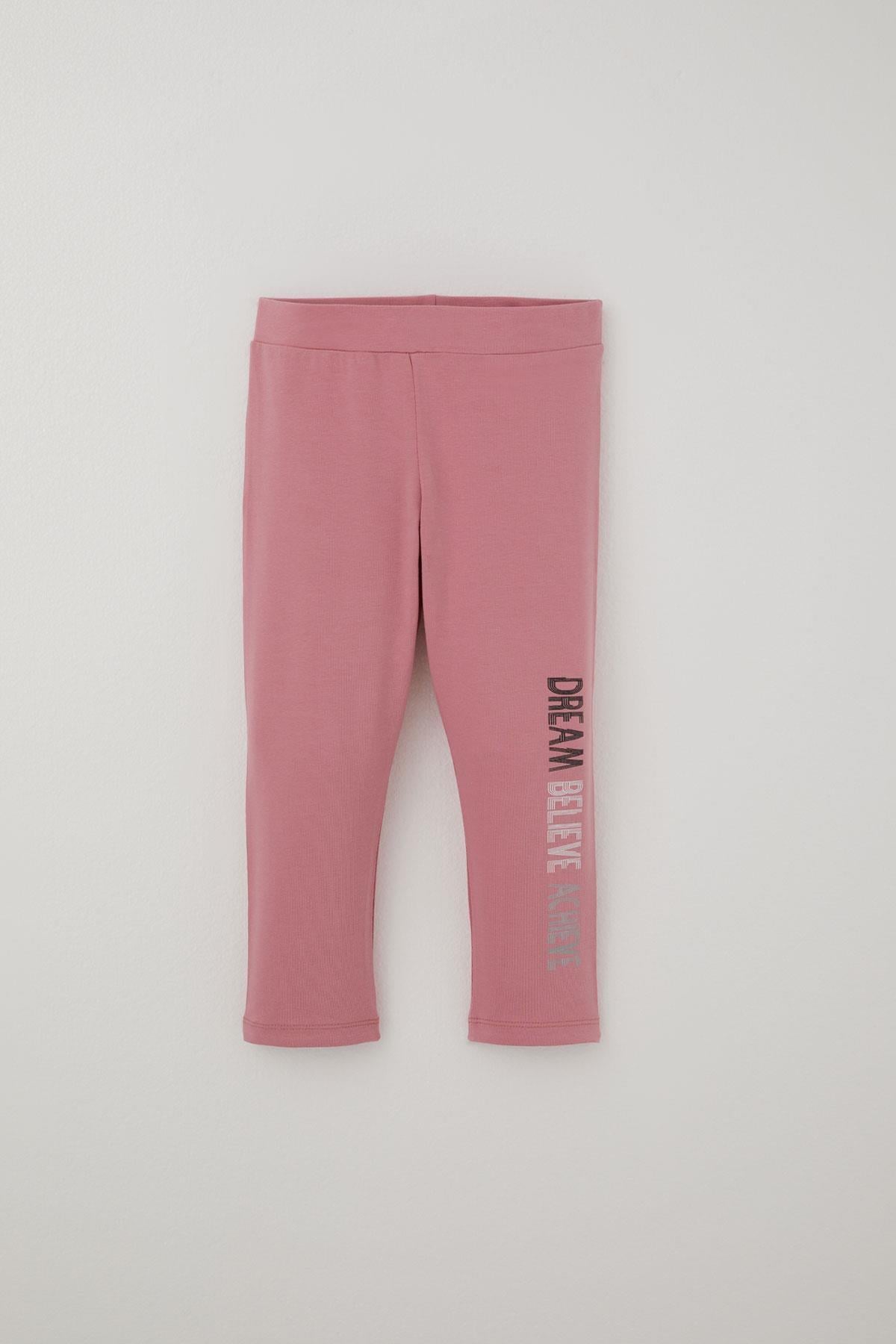 Breeze Kız Çocuk Kapri Taytlı Crop Takım Yazı Baskılı Açık Gri Melanj (8-12 Yaş)
