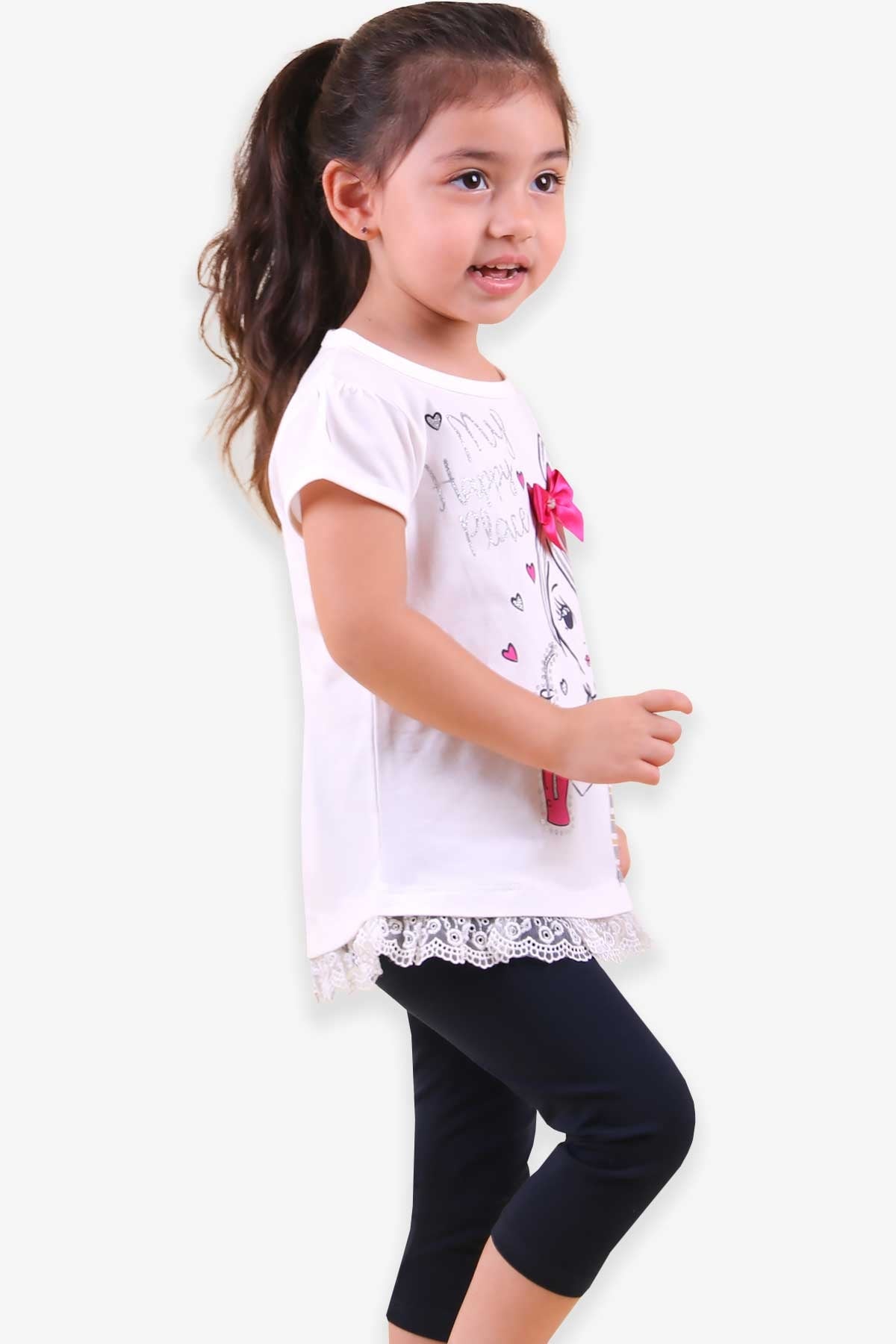 Breeze Kız Çocuk Kapri Taytlı Takım Altı Güpürlü Pullu Ekru (3 Yaş)