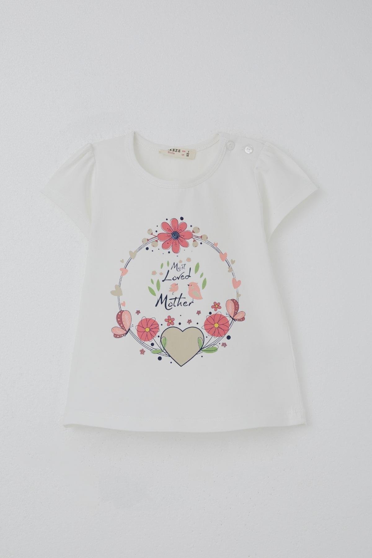 Breeze Kız Çocuk Kapri Taytlı Takım Anne Sevgisi Temalı Çiçek Baskılı Ekru (1.5-5 Yaş)