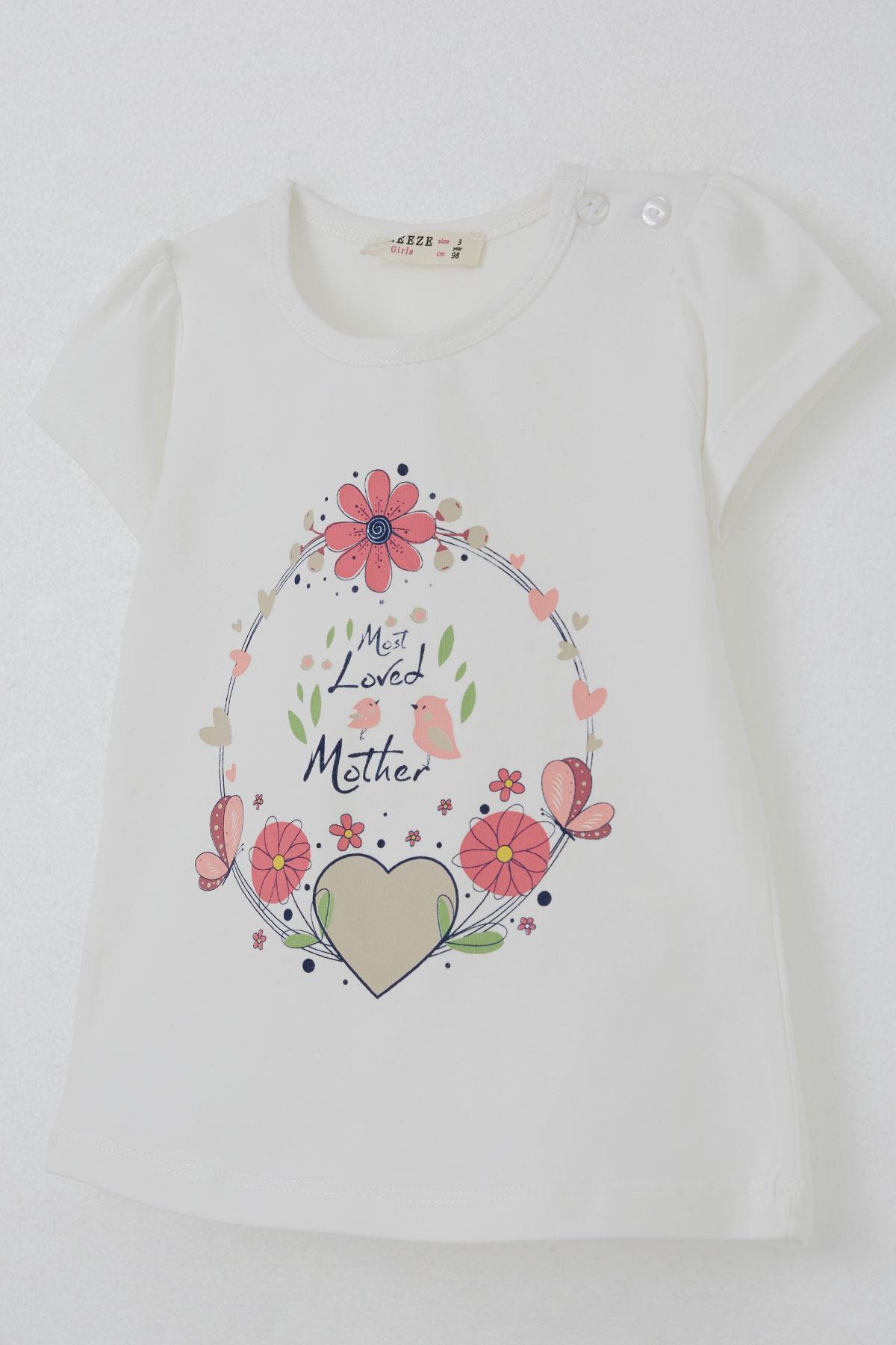 Breeze Kız Çocuk Kapri Taytlı Takım Anne Sevgisi Temalı Çiçek Baskılı Ekru (1.5-5 Yaş)