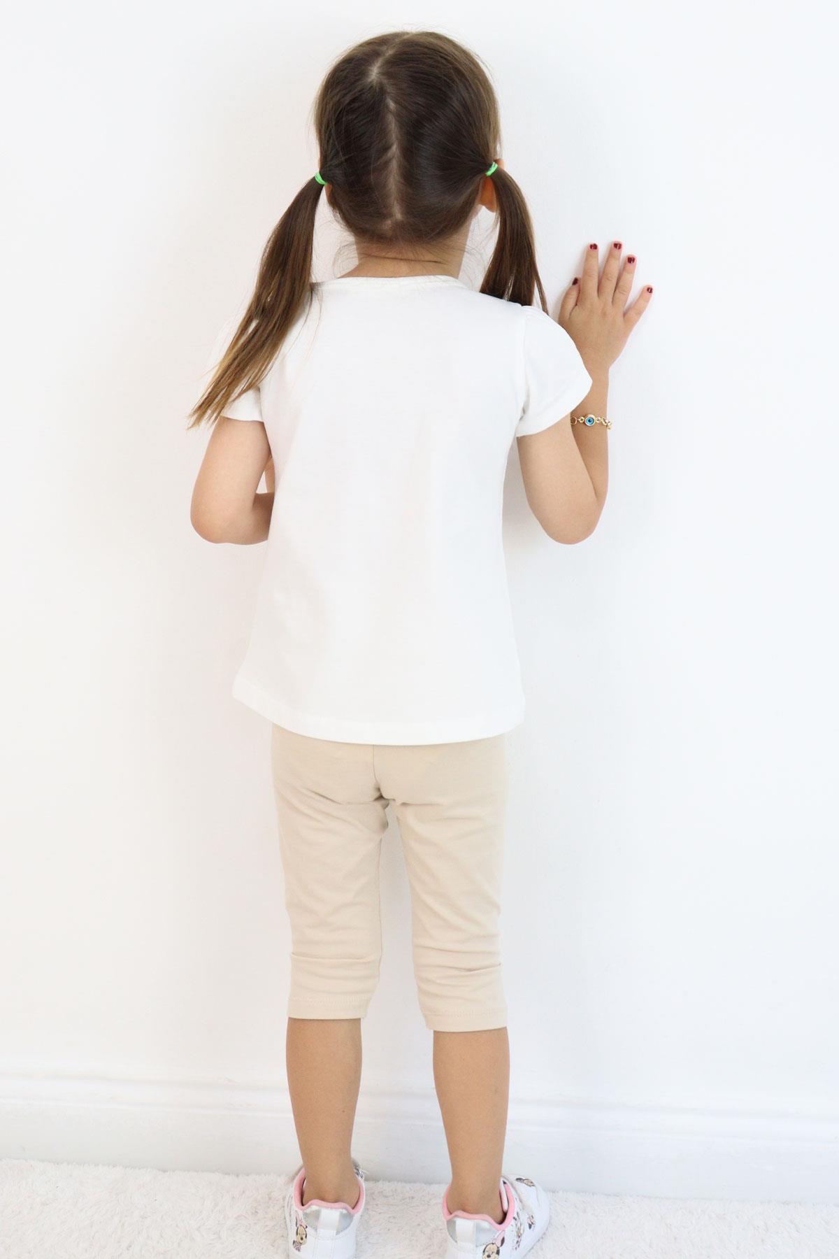 Breeze Kız Çocuk Kapri Taytlı Takım Anne Sevgisi Temalı Çiçek Baskılı Ekru (1.5-5 Yaş)