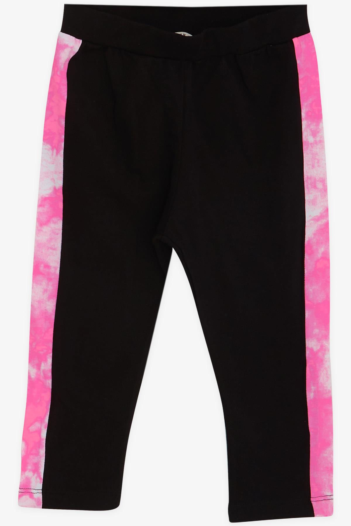 Breeze Kız Çocuk Kapri Taytlı Takım Batik Desenli Yazı Baskılı Neon Pembe (8-14 Yaş)