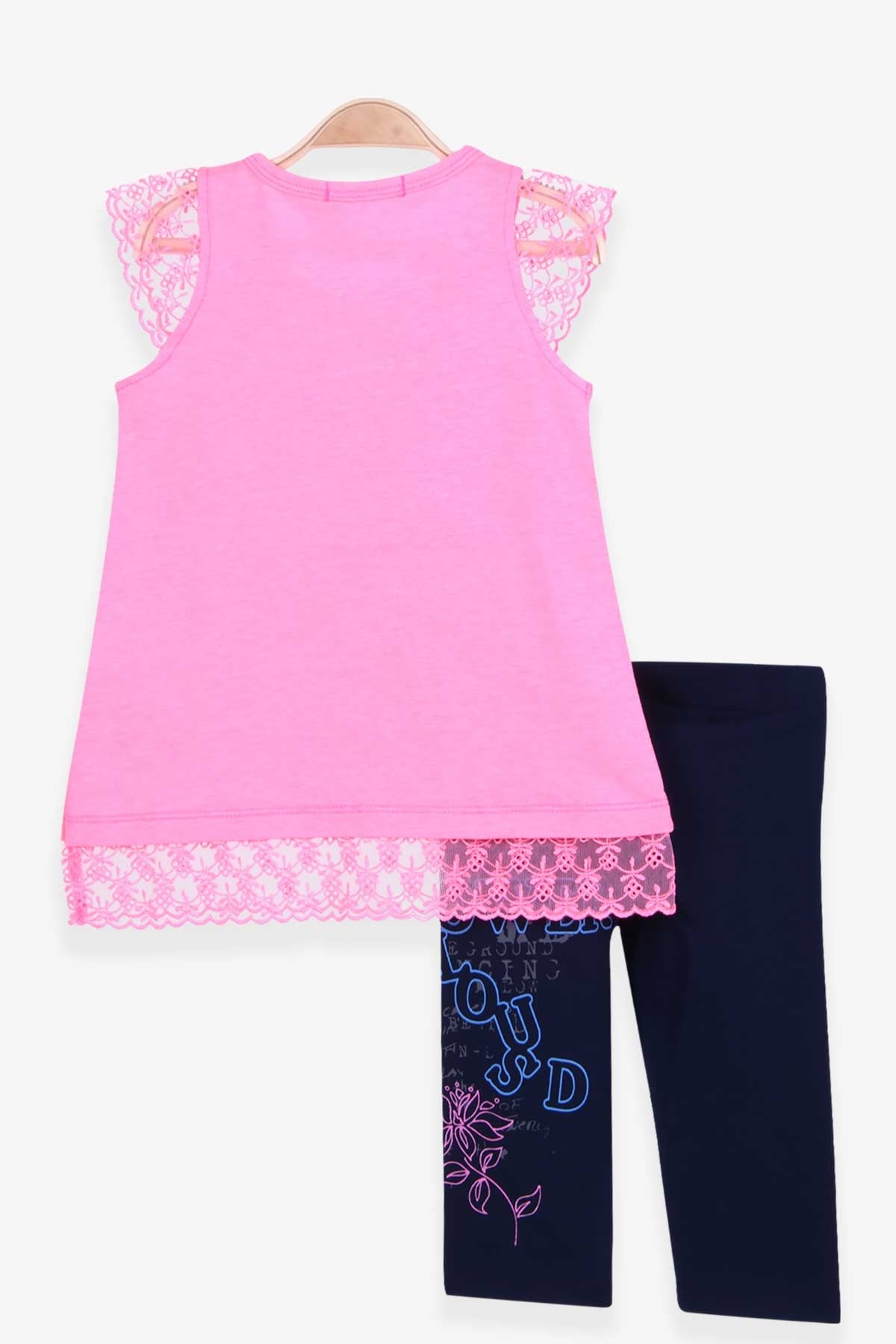 Breeze Kız Çocuk Kapri Taytlı Takım Baskılı Neon Pembe (2-6 Yaş)