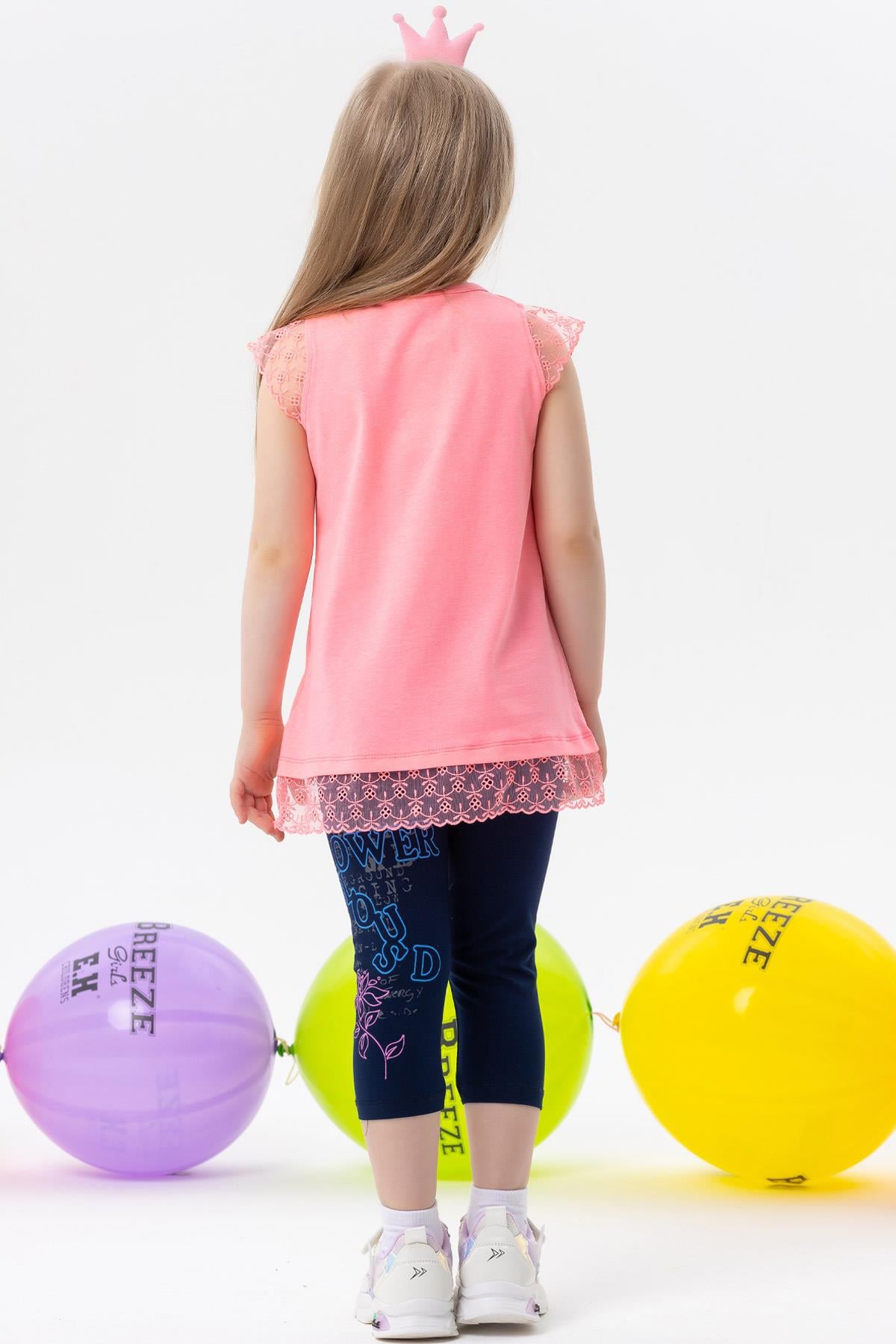 Breeze Kiz Çocuk Kapri Taytli Takim Baskili Neon Pembe (2-3 Yaş)