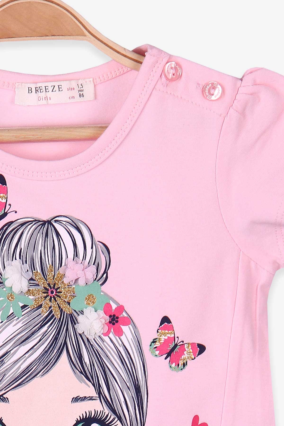 Breeze Kız Çocuk Kapri Taytlı Takım Baskılı Pudra (1.5-5 Yaş)