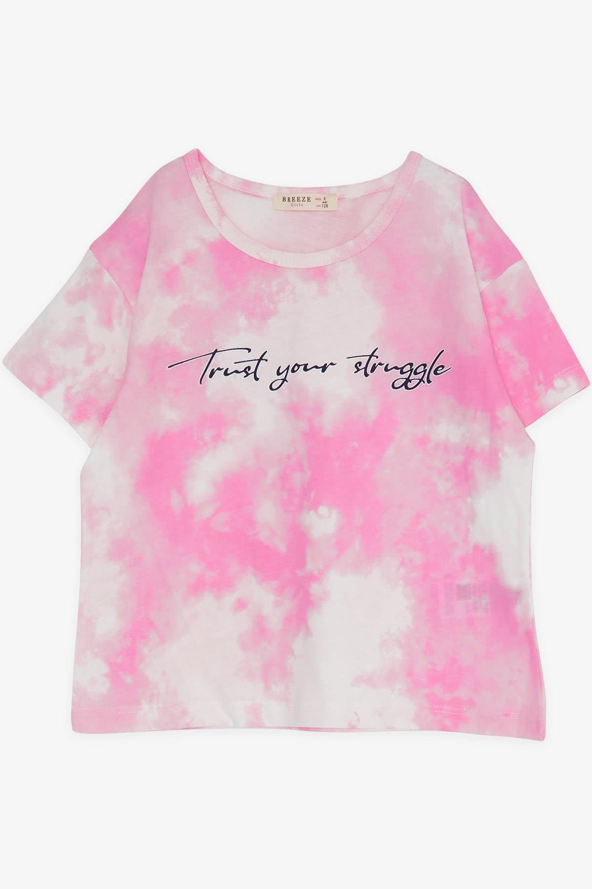 Breeze Kız Çocuk Kapri Taytlı Takım Batik Desenli Yazı Baskılı Pembe (8-14 Yaş)