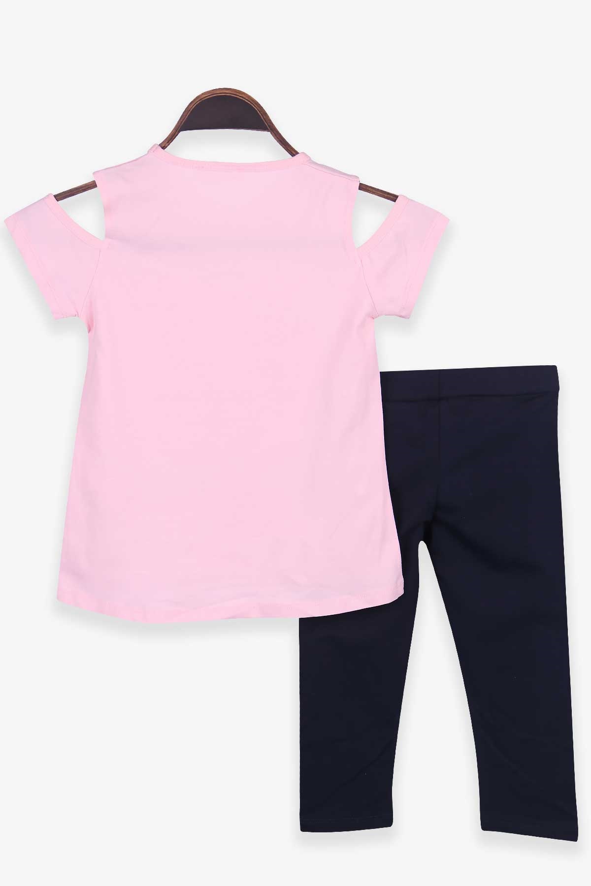 Breeze Kız Çocuk Kapri Taytlı Takım Baskılı Pullu Pudra (6-10 Yaş)
