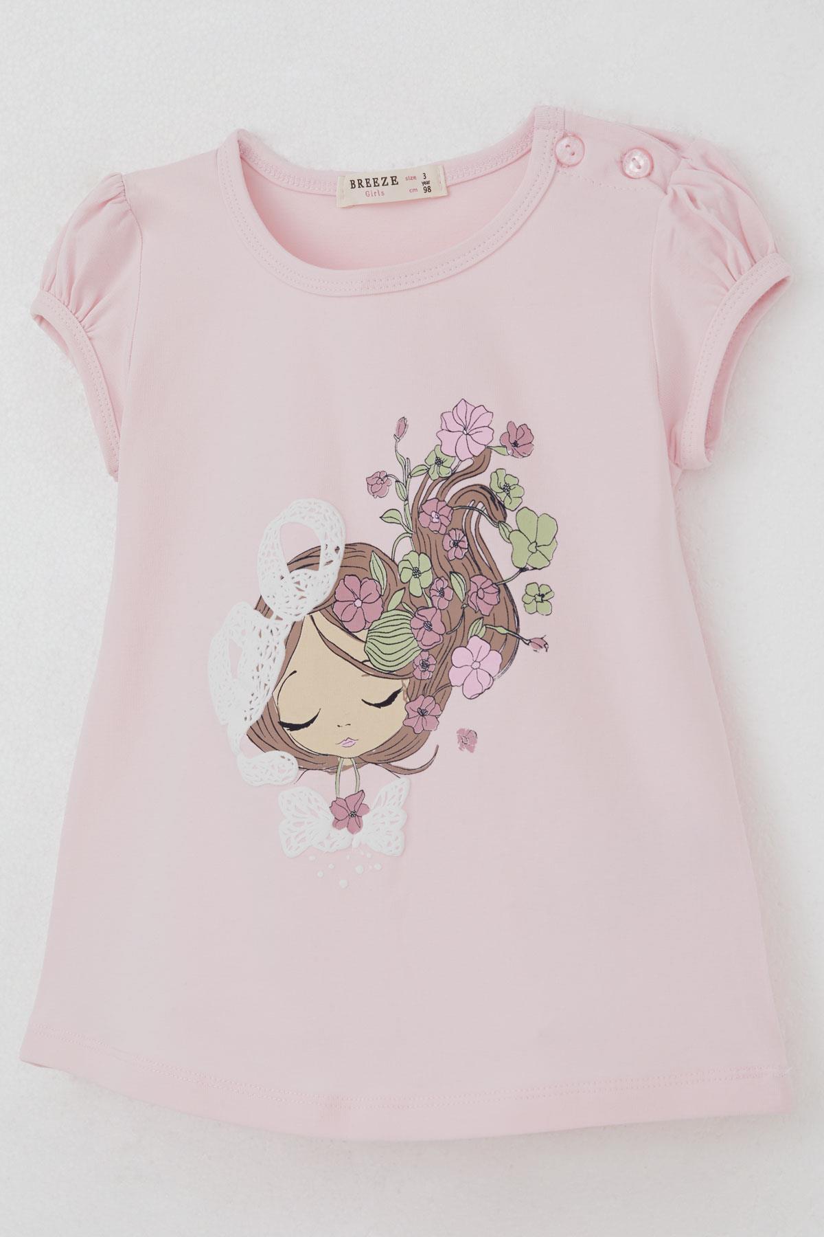 Breeze Kız Çocuk Kapri Taytlı Takım Çiçekli Kız Baskılı Pembe (1.5-5 Yaş)