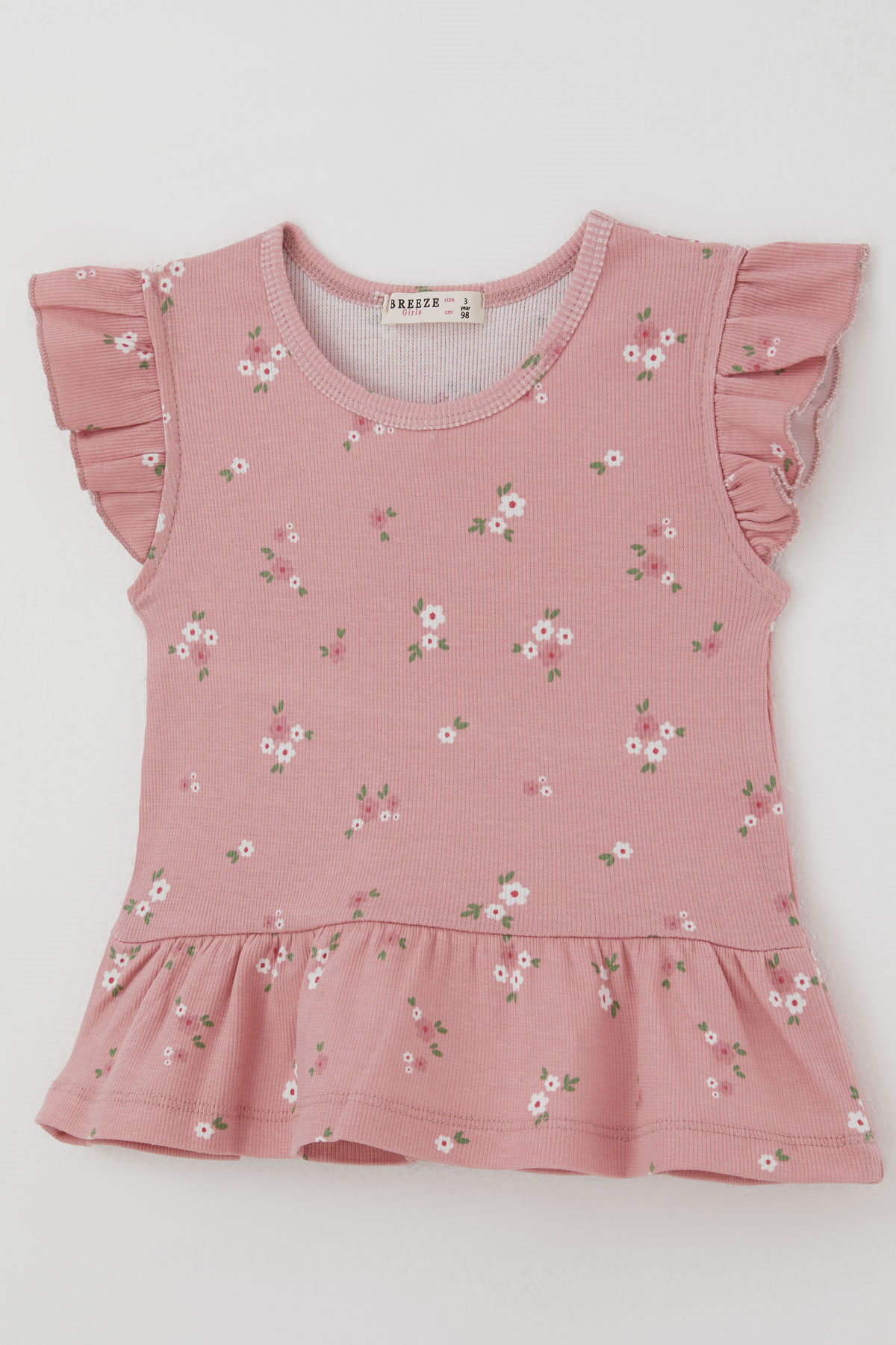 Breeze Kız Çocuk Kapri Taytlı Takım Çiçek Desenli Gülkurusu (1.5-5 Yaş)