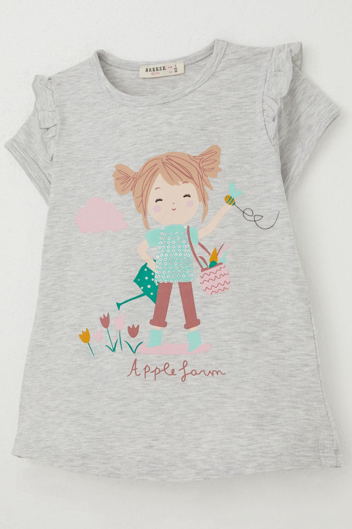 Breeze Kız Çocuk Kapri Taytlı Takım Çifti Kız Baskılı Açık Gri Melanj (1-4 Yaş)