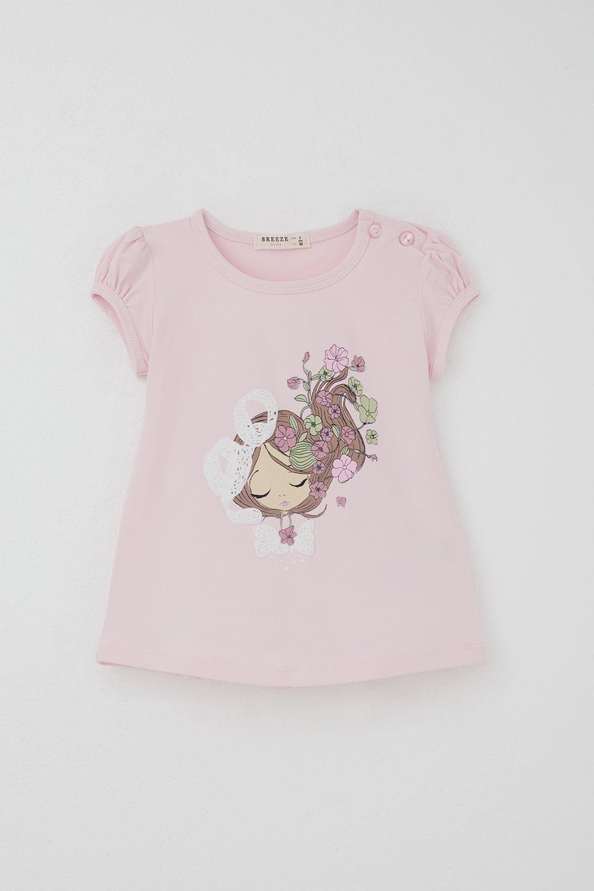 Breeze Kız Çocuk Kapri Taytlı Takım Çiçekli Kız Baskılı Pembe (1.5-5 Yaş)