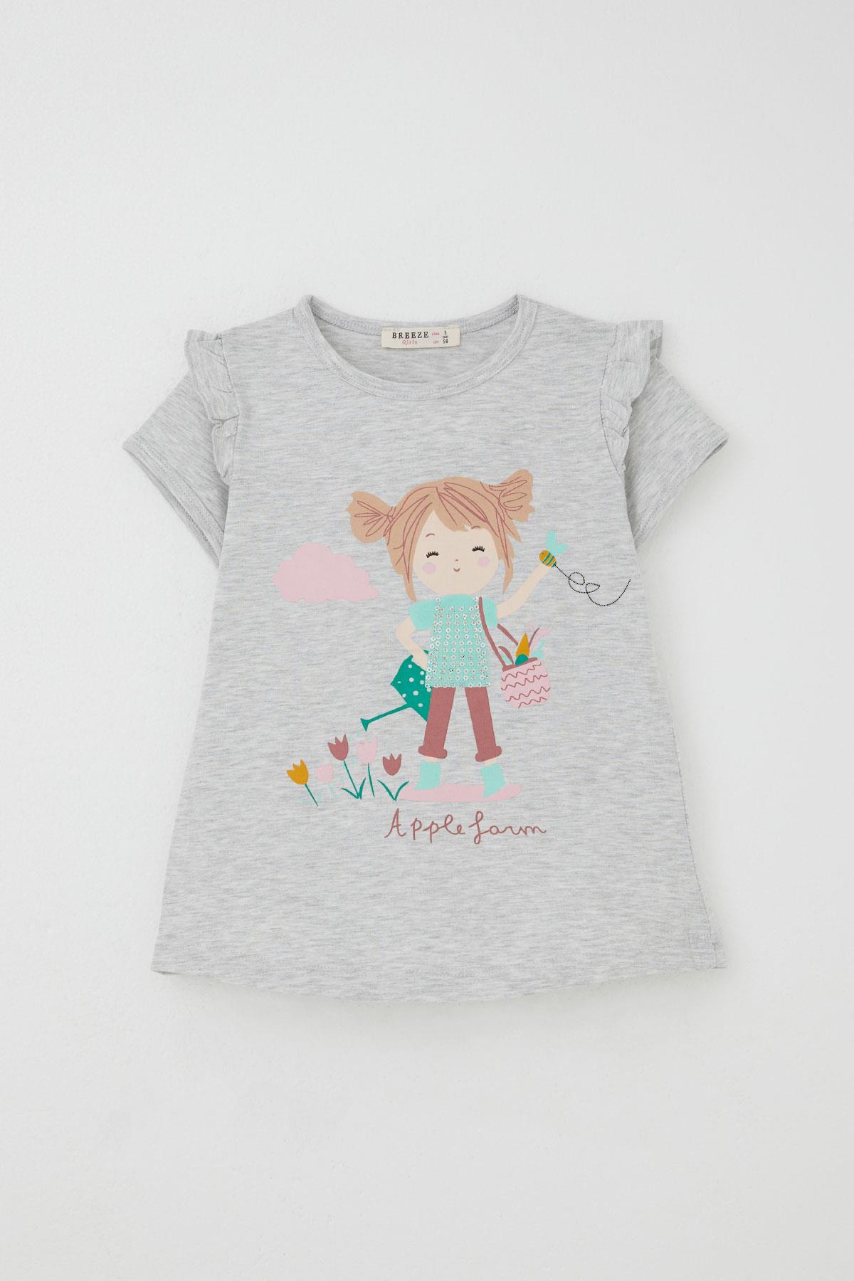 Breeze Kız Çocuk Kapri Taytlı Takım Çifti Kız Baskılı Açık Gri Melanj (1-4 Yaş)