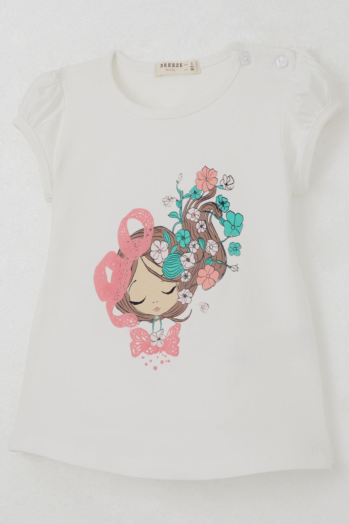 Breeze Kız Çocuk Kapri Taytlı Takım Çiçekli Kız Baskılı Ekru (1.5-5 Yaş)