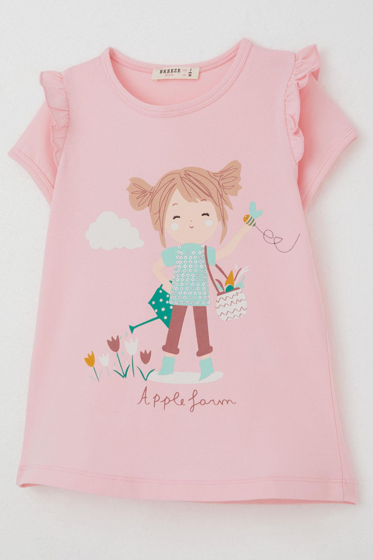 Breeze Kız Çocuk Kapri Taytlı Takım Çiftçi Kız Baskılı Pembe (1-4 Yaş)