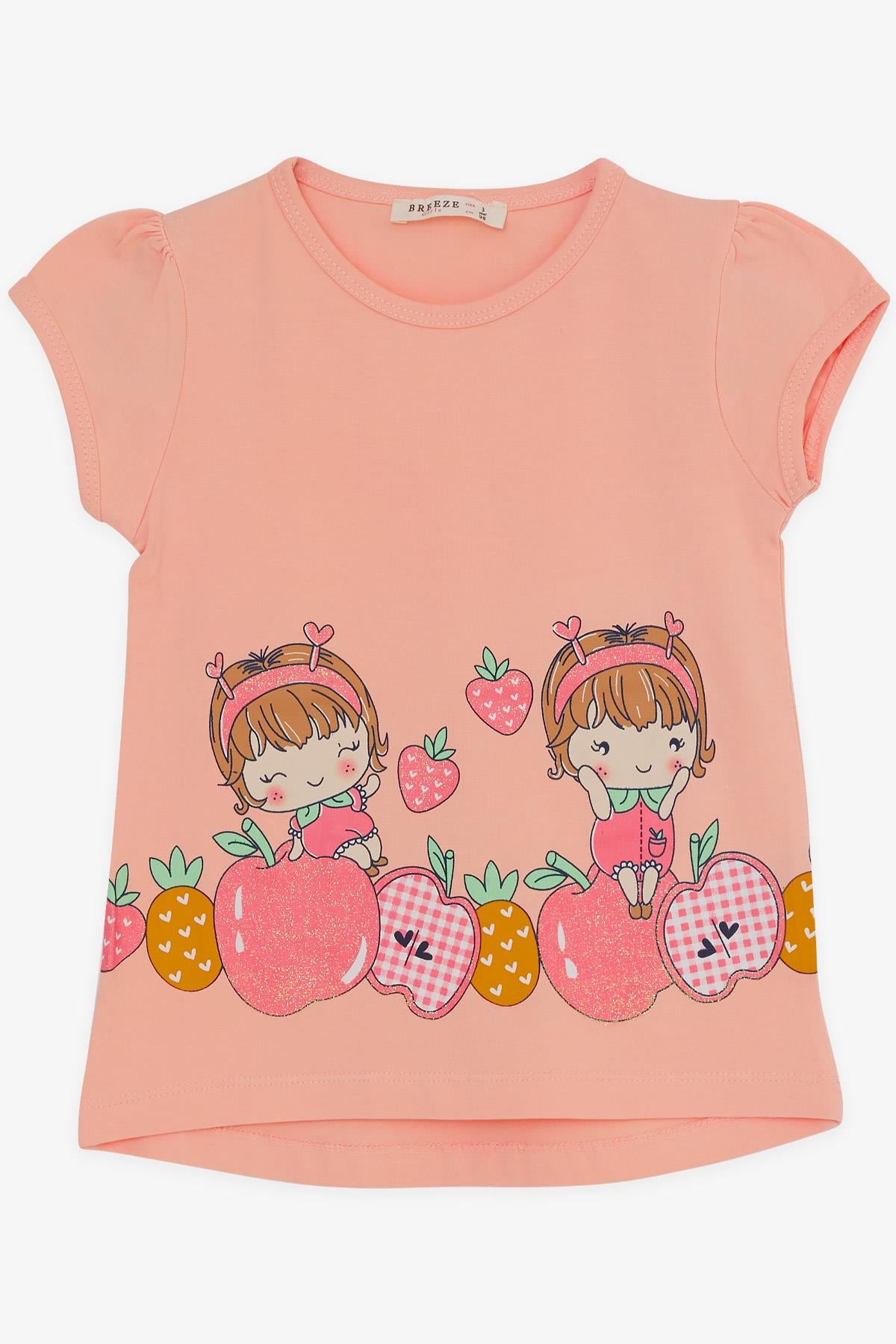 Breeze Kız Çocuk Kapri Taytlı Takım Elma Desenli Somon (1-4 Yaş)