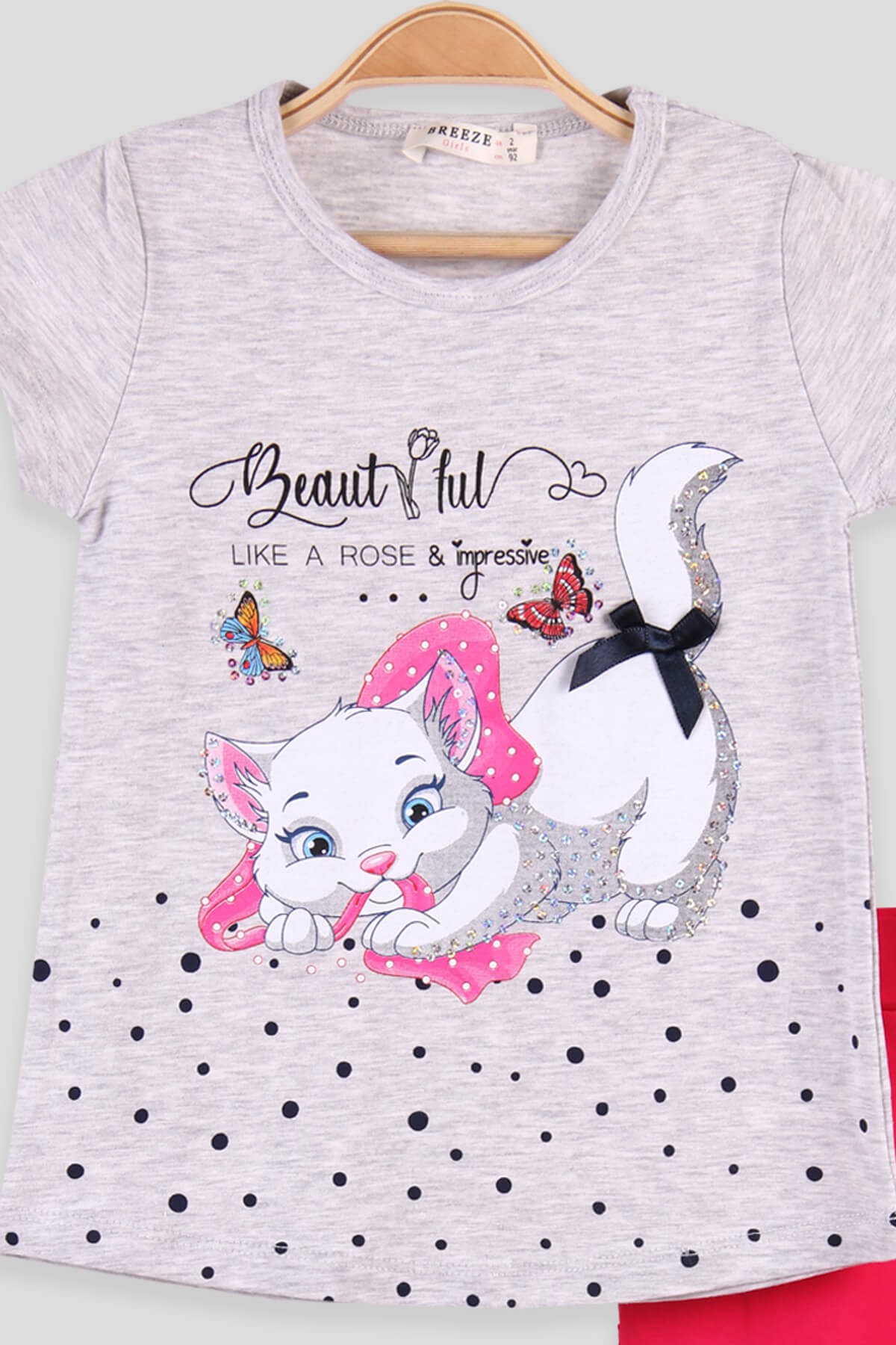 Breeze Kız Çocuk Kapri Taytlı Takım Kedisi Pullu Fiyonklu  Gri (2-6 Yaş)