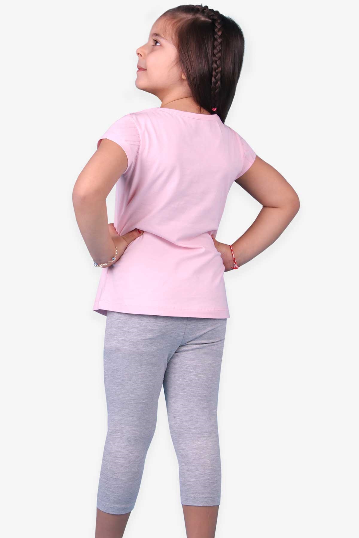 Breeze Kız Çocuk Kapri Taytlı Takım Kız Baskılı Pudra (3-8 Yaş)