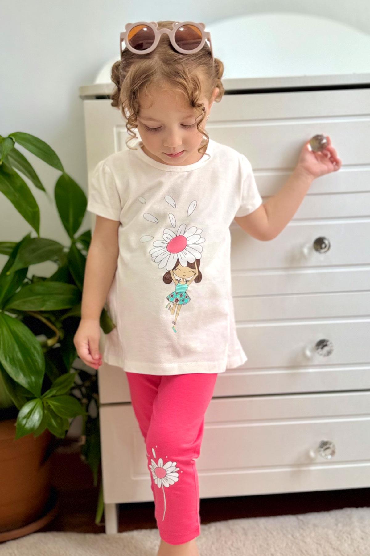 Breeze Kız Çocuk Kapri Taytlı Takım Papatya Perisi Ekru (2-6 Yaş)