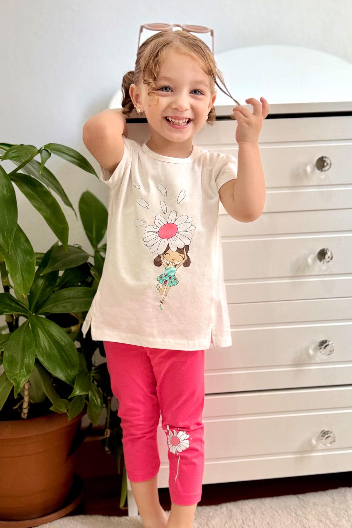 Breeze Kız Çocuk Kapri Taytlı Takım Papatya Perisi Ekru (2-6 Yaş)