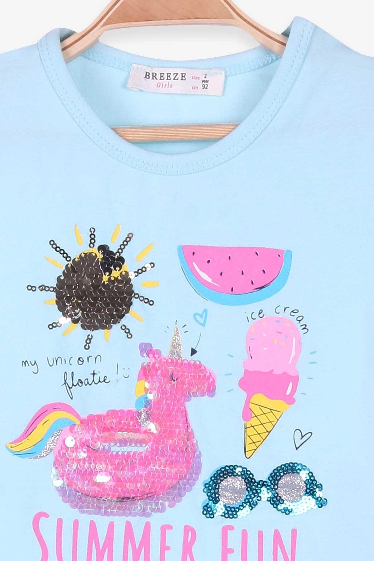 Breeze Kız Çocuk Kapri Taytlı Takım Pullu Dondurma Unicorn Turkuaz (2-6 Yaş)