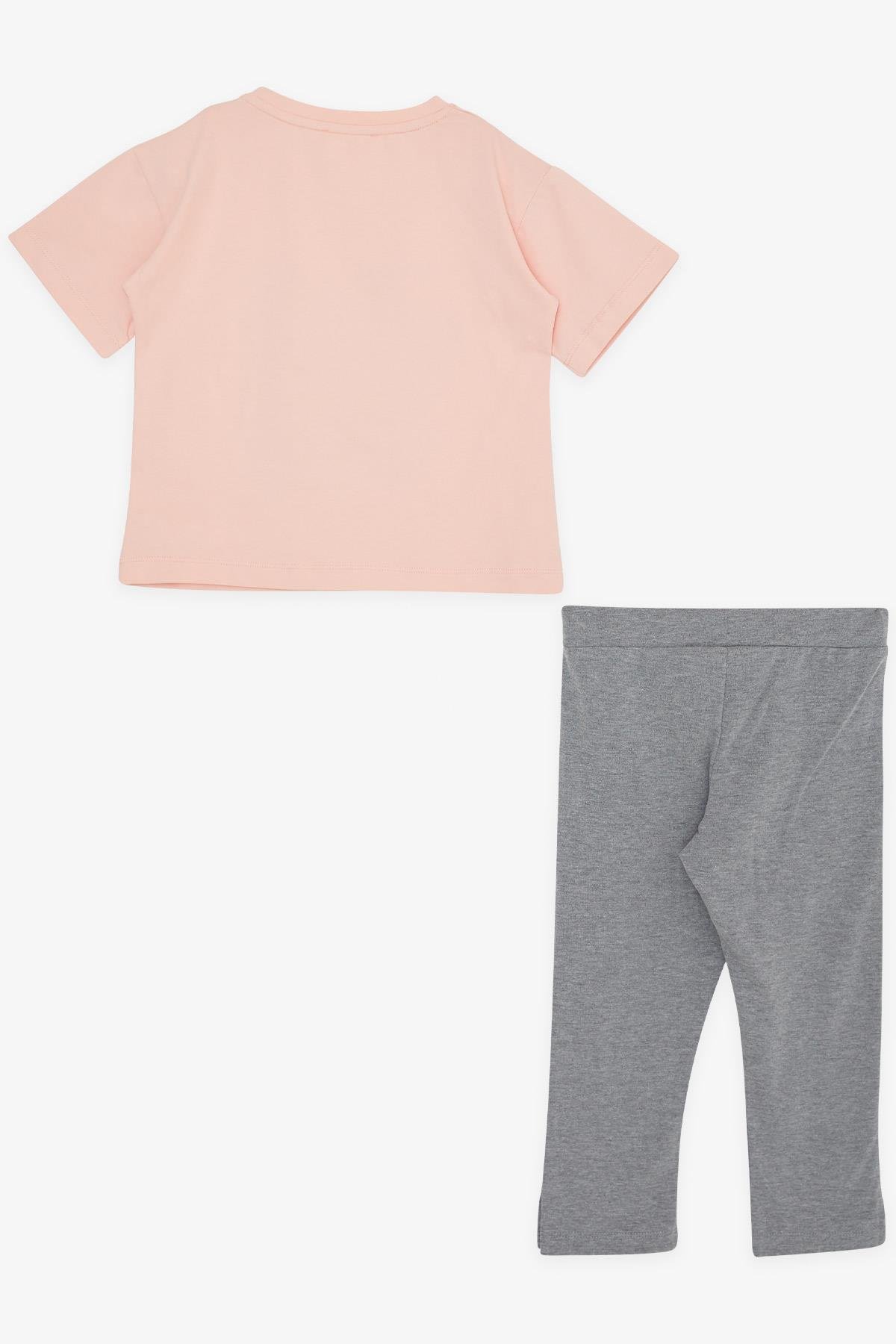 Breeze Kız Çocuk Kapri Taytlı Takım Pullu Simli Yazı Baskılı Somon (5-10 Yaş)