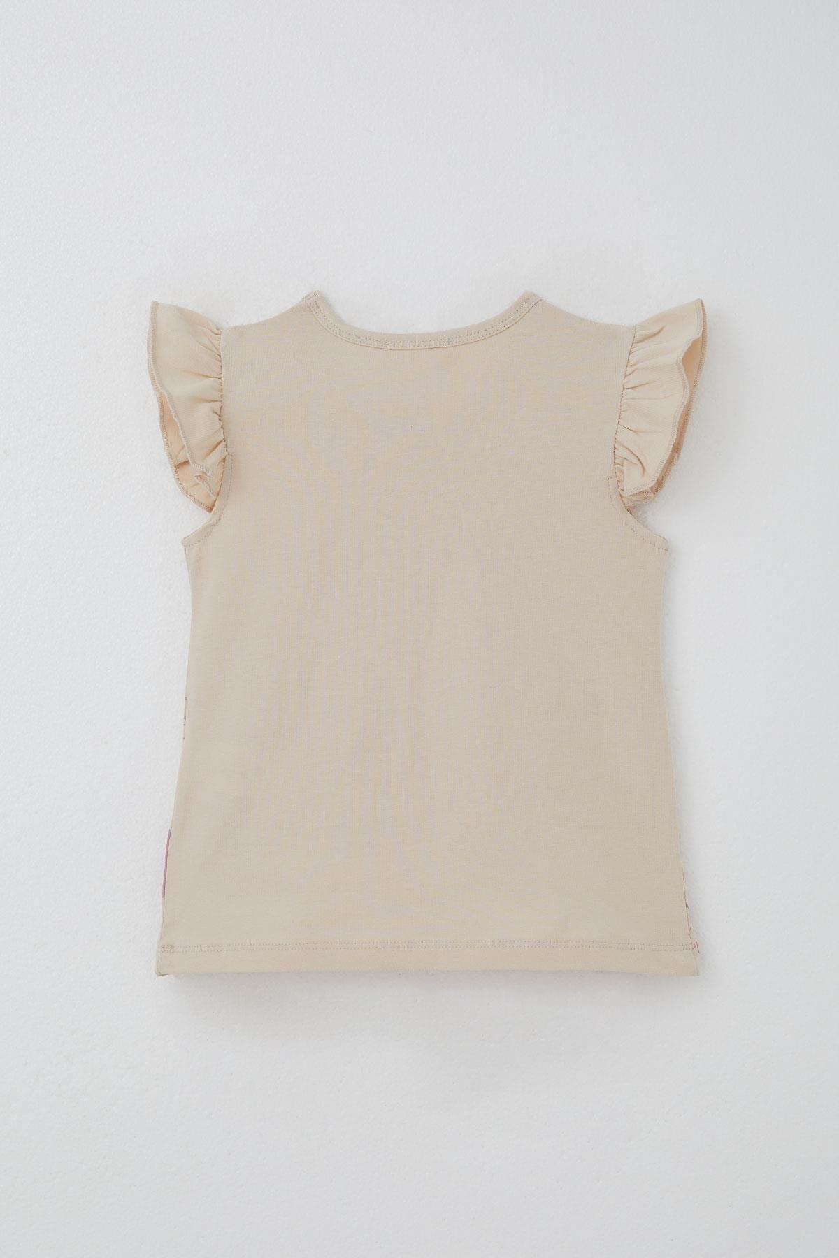 Breeze Kız Çocuk Kapri Taytlı Takım Sevgi Temalı Çiçek Baskılı Bej (3-8 Yaş)