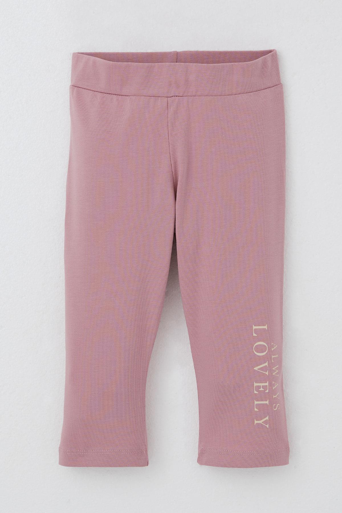 Breeze Kız Çocuk Kapri Taytlı Takım Sevgi Temalı Çiçek Baskılı Bej (3-8 Yaş)