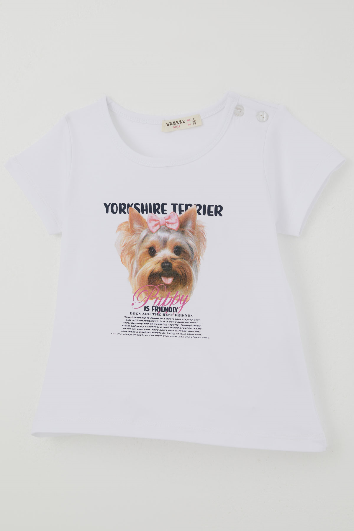 Breeze Kız Çocuk Kapri Taytlı Takım Sevimli Köpekçik Baskılı Fiyonklu Beyaz (1.5-5 Yaş)