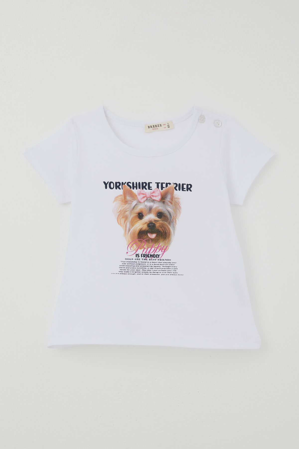 Breeze Kız Çocuk Kapri Taytlı Takım Sevimli Köpekçik Baskılı Fiyonklu Beyaz (1.5-5 Yaş)