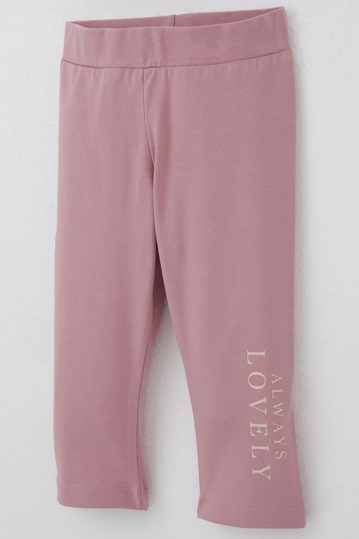 Breeze Kız Çocuk Kapri Taytlı Takım Sevgi Temalı Çiçek Baskılı Bej (3-8 Yaş)