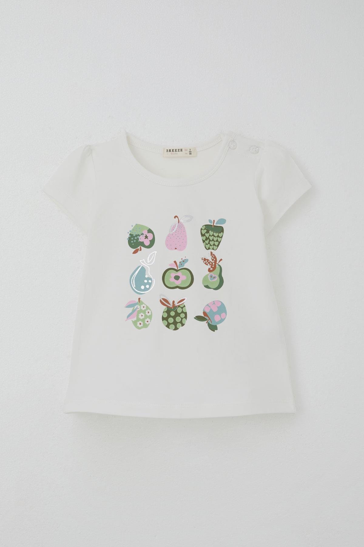 Breeze Kız Çocuk Kapri Taytlı Takım Sevimli Meyveler Baskılı Ekru (1.5-5 Yaş)