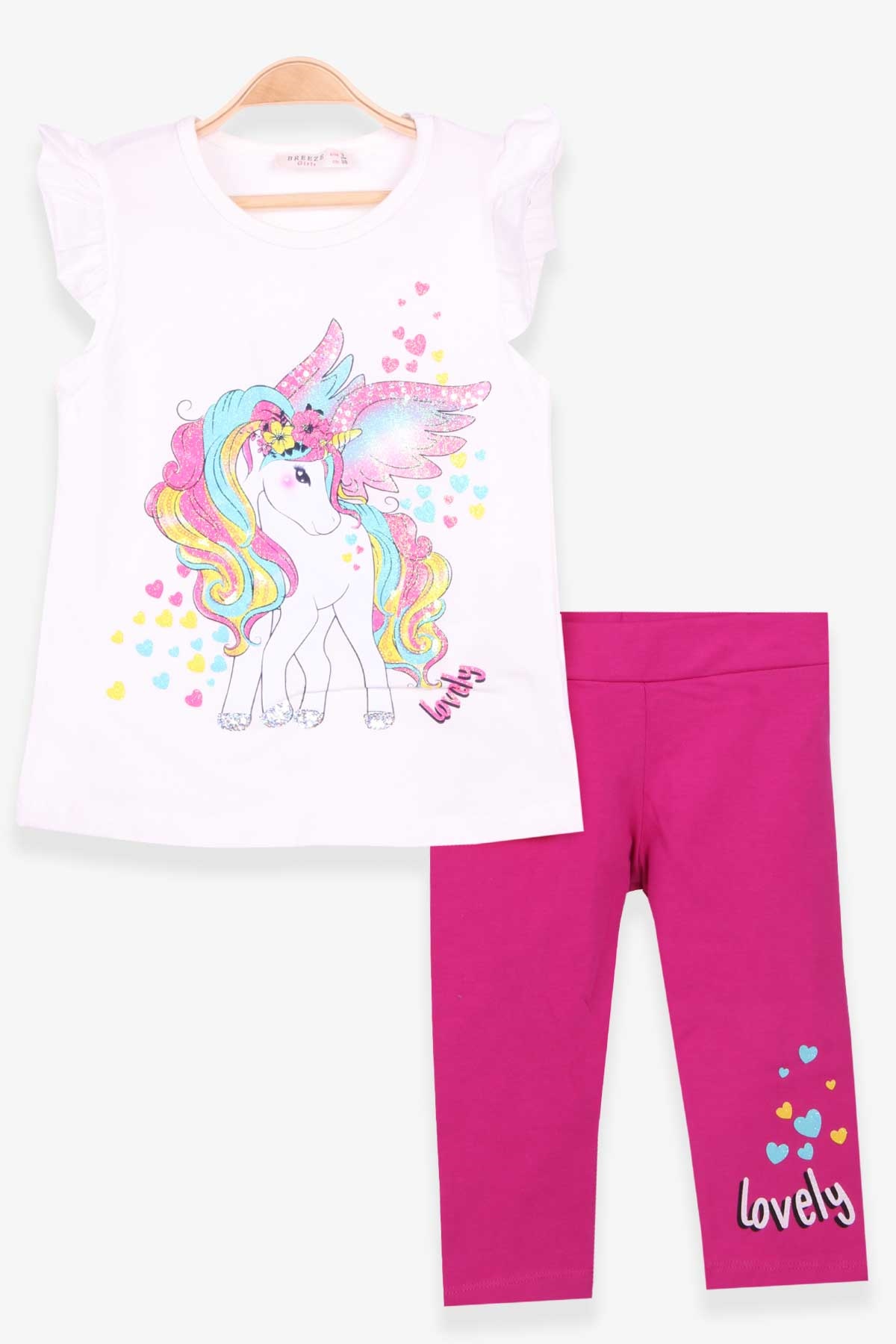 Breeze Kız Çocuk Kapri Taytlı Takım Unicorn Baskılı Ekru (2-6 Yaş)