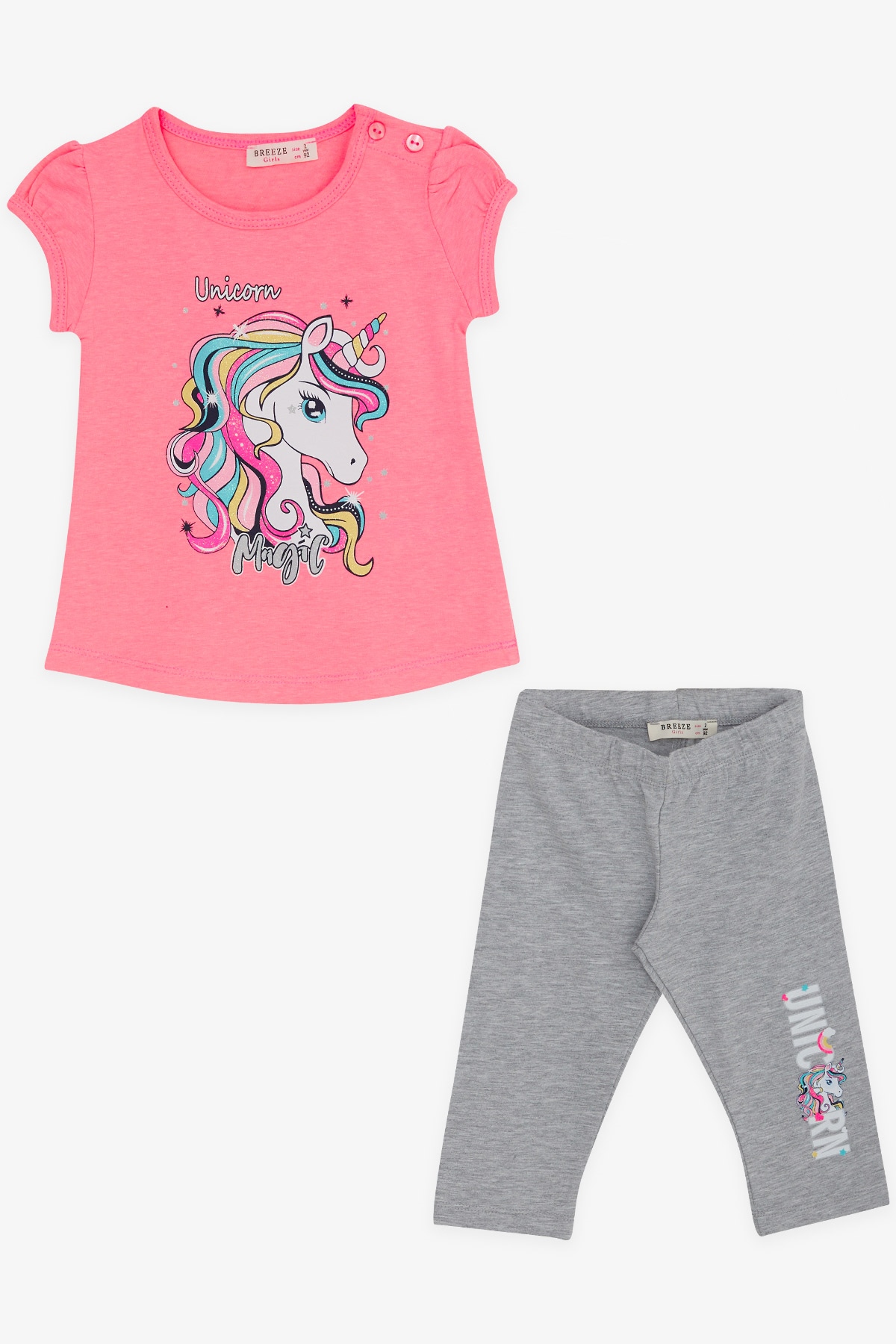 Breeze Kız Çocuk Kapri Taytlı Takım Unicorn Neon Pembe (2-6 Yaş)
