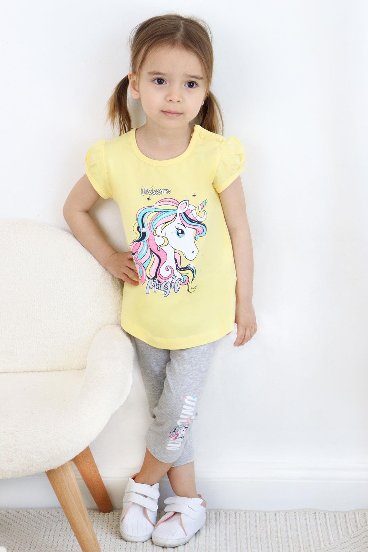 Breeze Kız Çocuk Kapri Taytlı Takım Unicorn Sarı (2-4 Yaş)